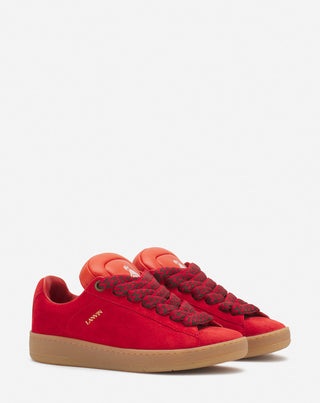 LANVIN X FUTURE HYPER CURB SNEAKERS IN LEATHER AND SUEDE FOR MEN - POPPY RED/ORANGE