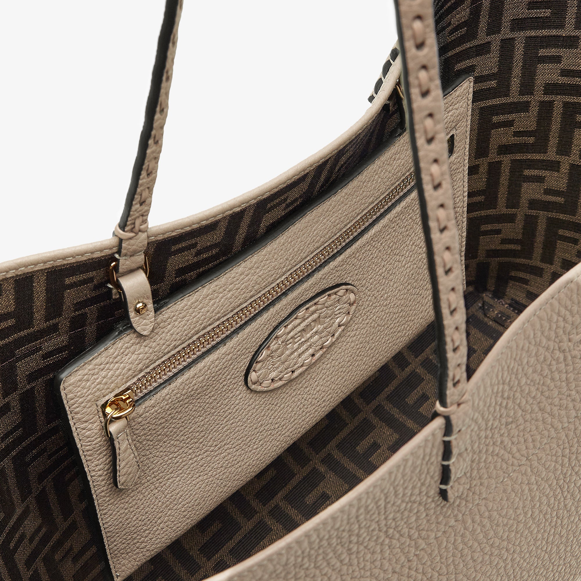Medium Roll Dove gray Selleria shopper with 218 hand-sewn topstitches