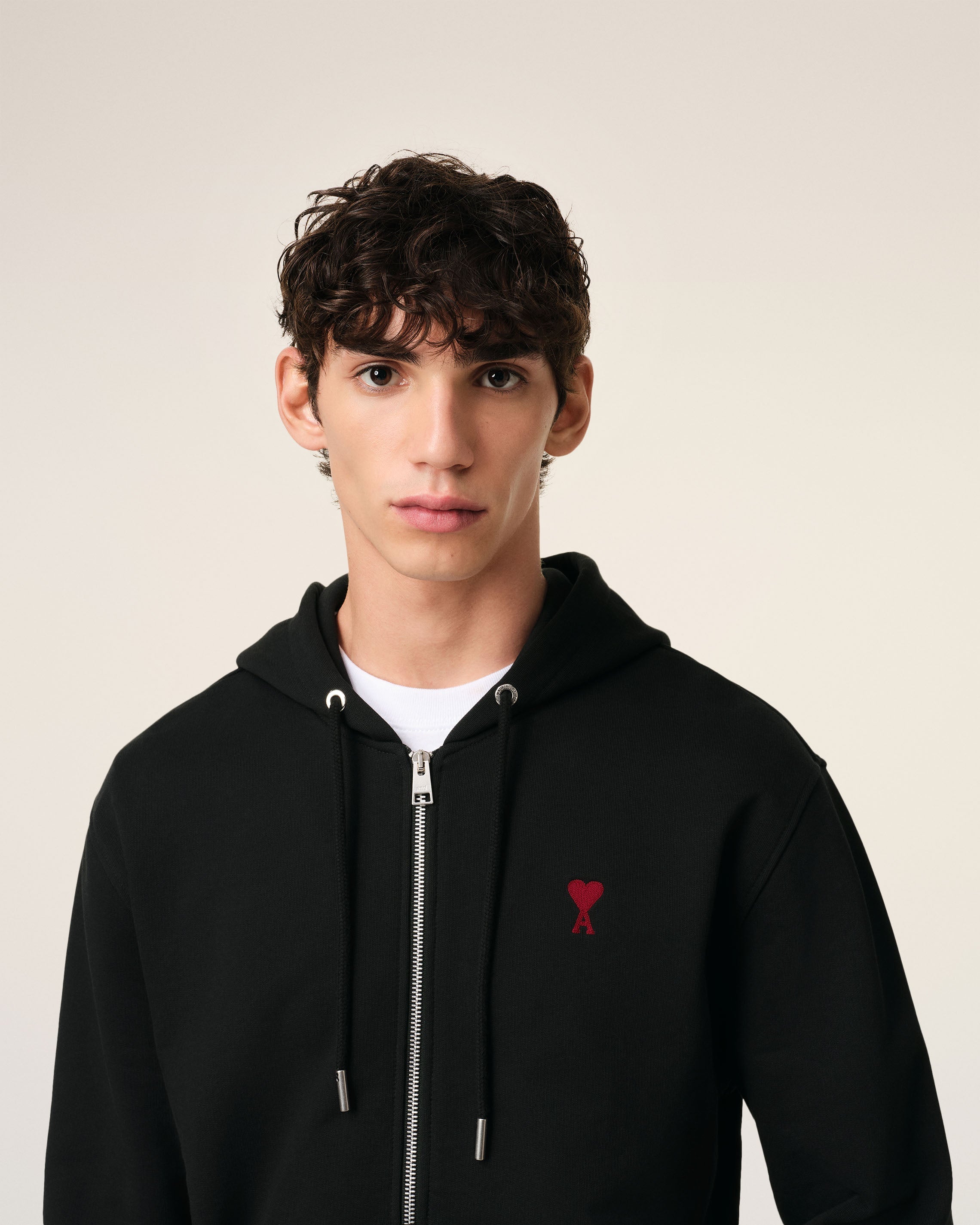 BLACK COTTON AMI DE COEUR ZIPPED HOODIE BLACK