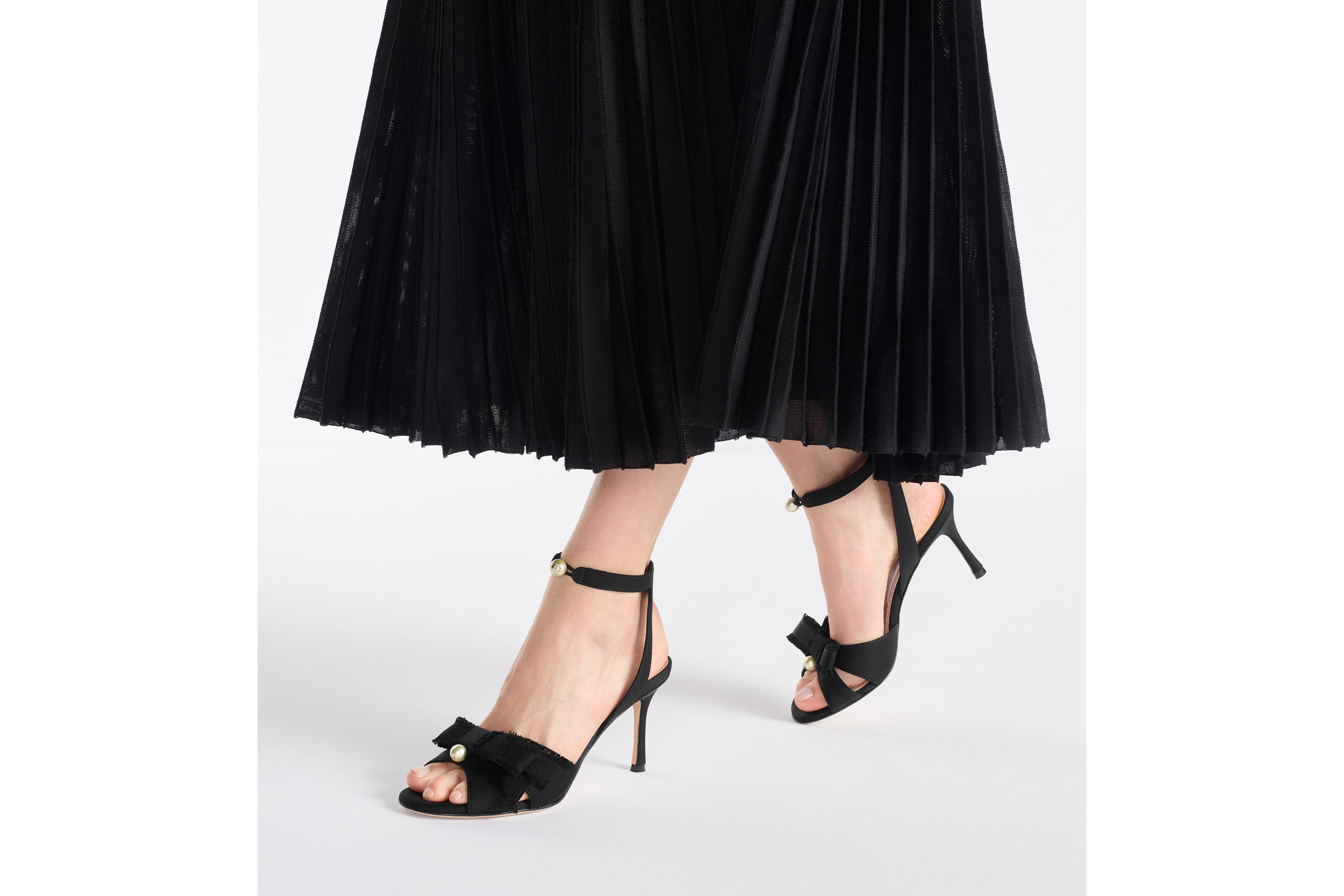 Adiorable Heeled Sandal - Black Fringed Grosgrain