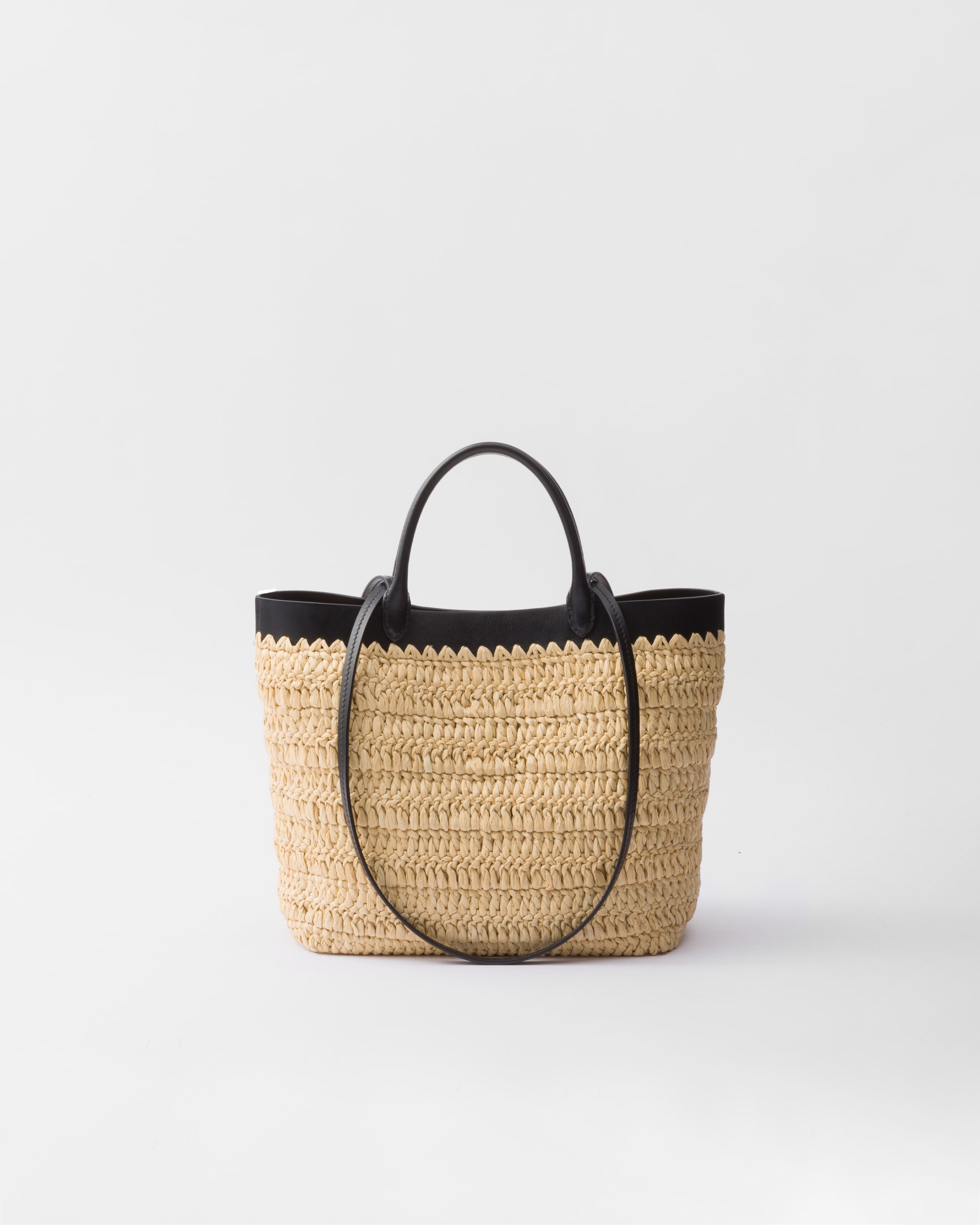 Small crochet and leather tote bag Tan/Black