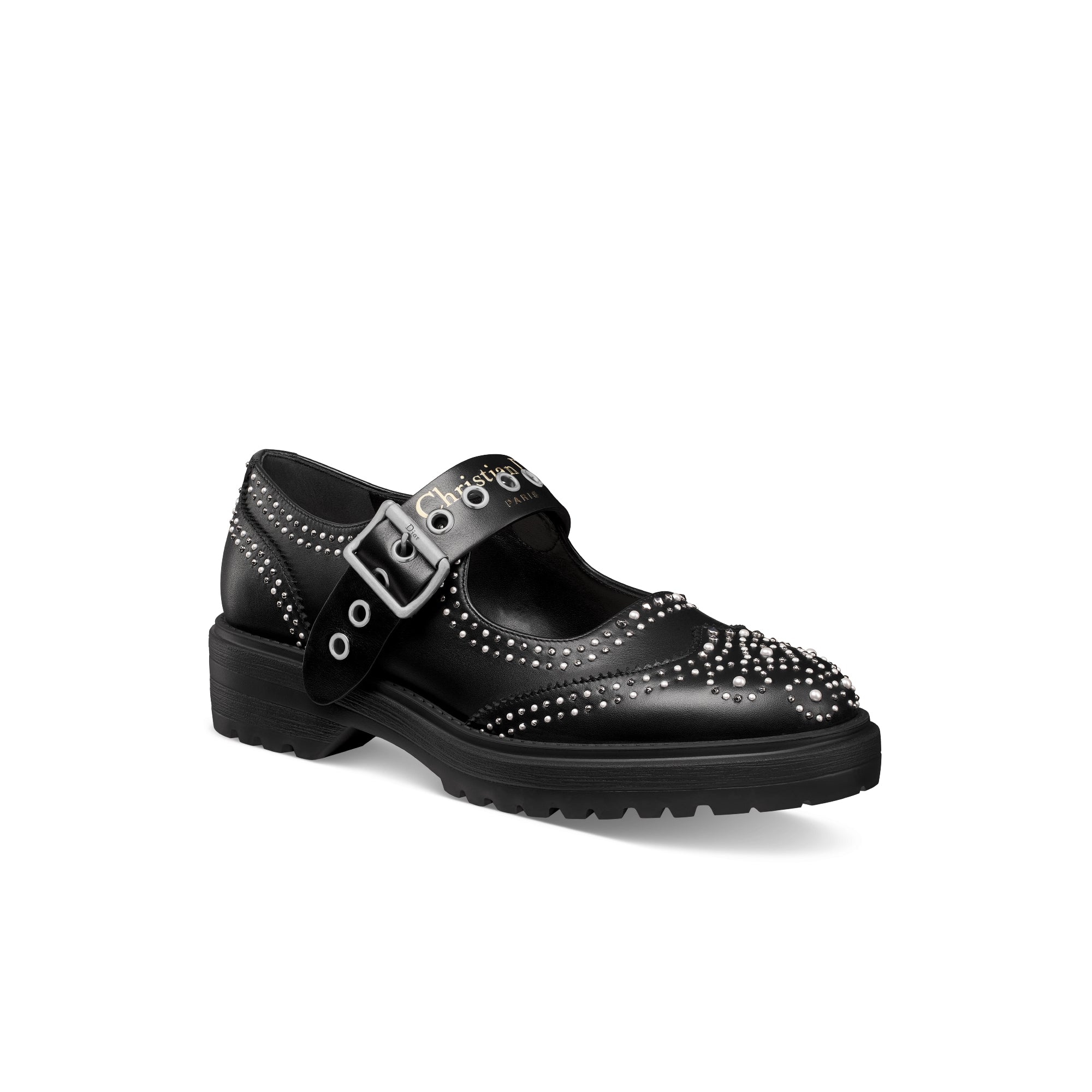 D-Society Baby - Black Calfskin with Silver-Finish Studs and White Resin Pearls