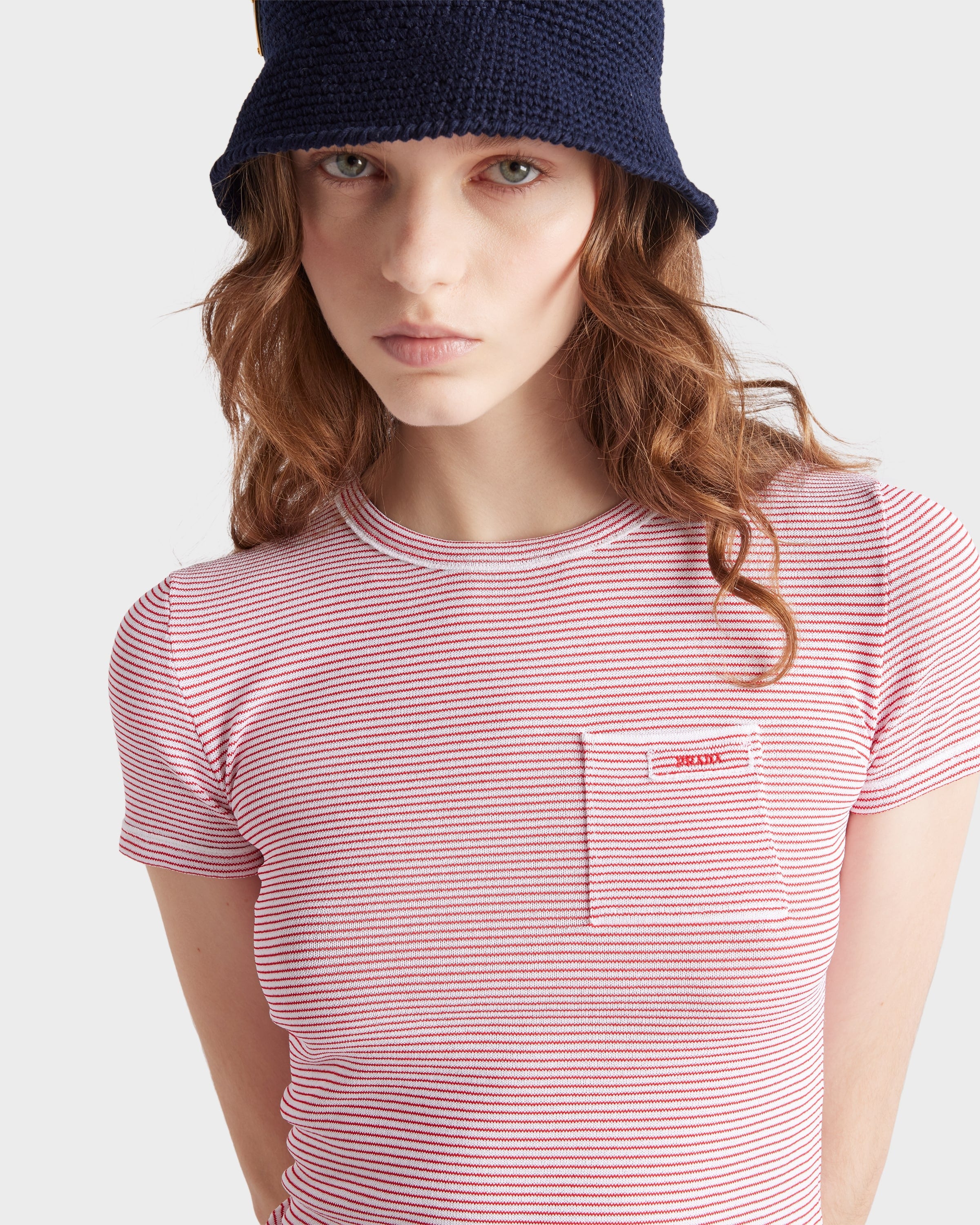 Striped crew-neck sweater White/Red