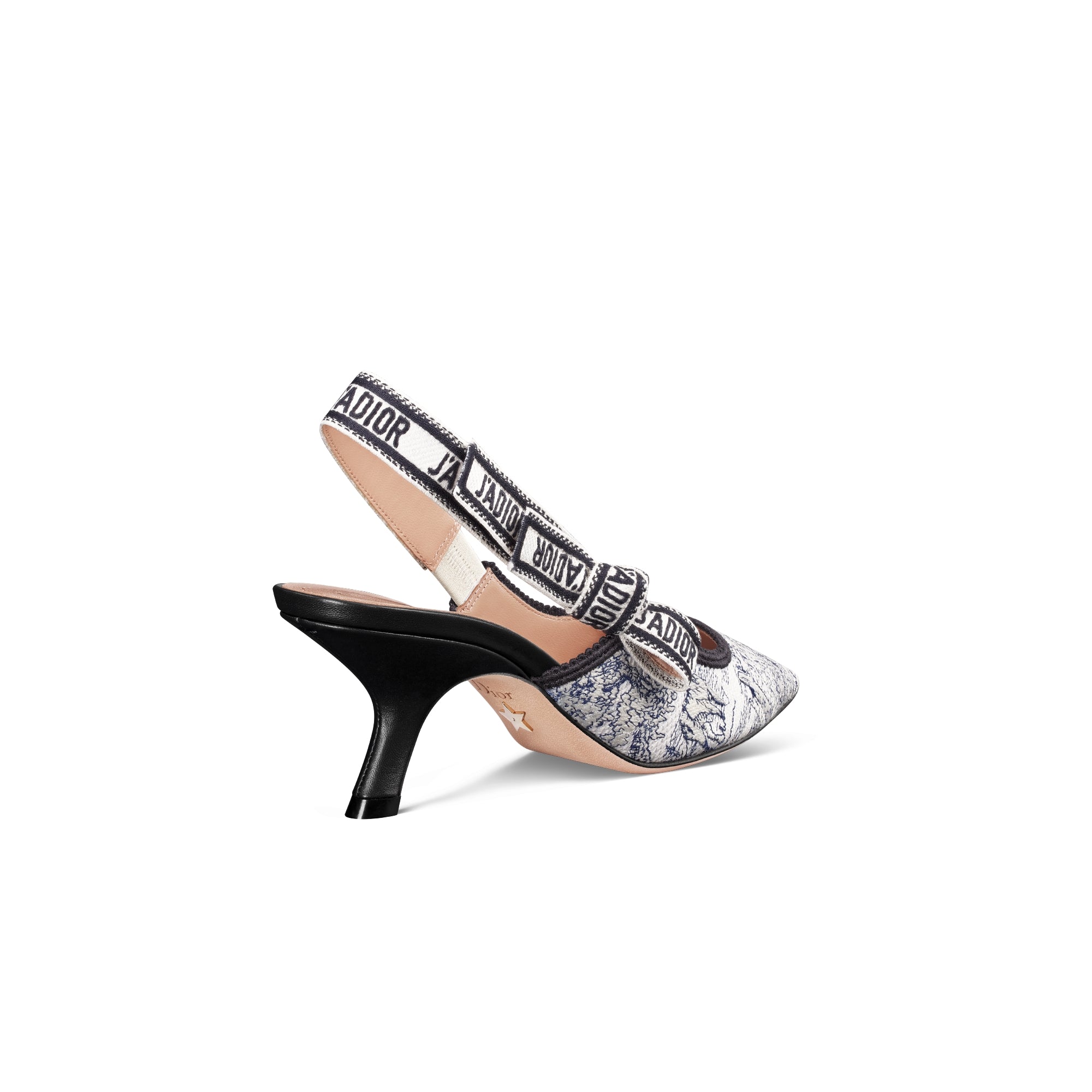 J'Adior Slingback Pump - Deep Blue Cotton Embroidered with Toile de Jouy Scotland Motif