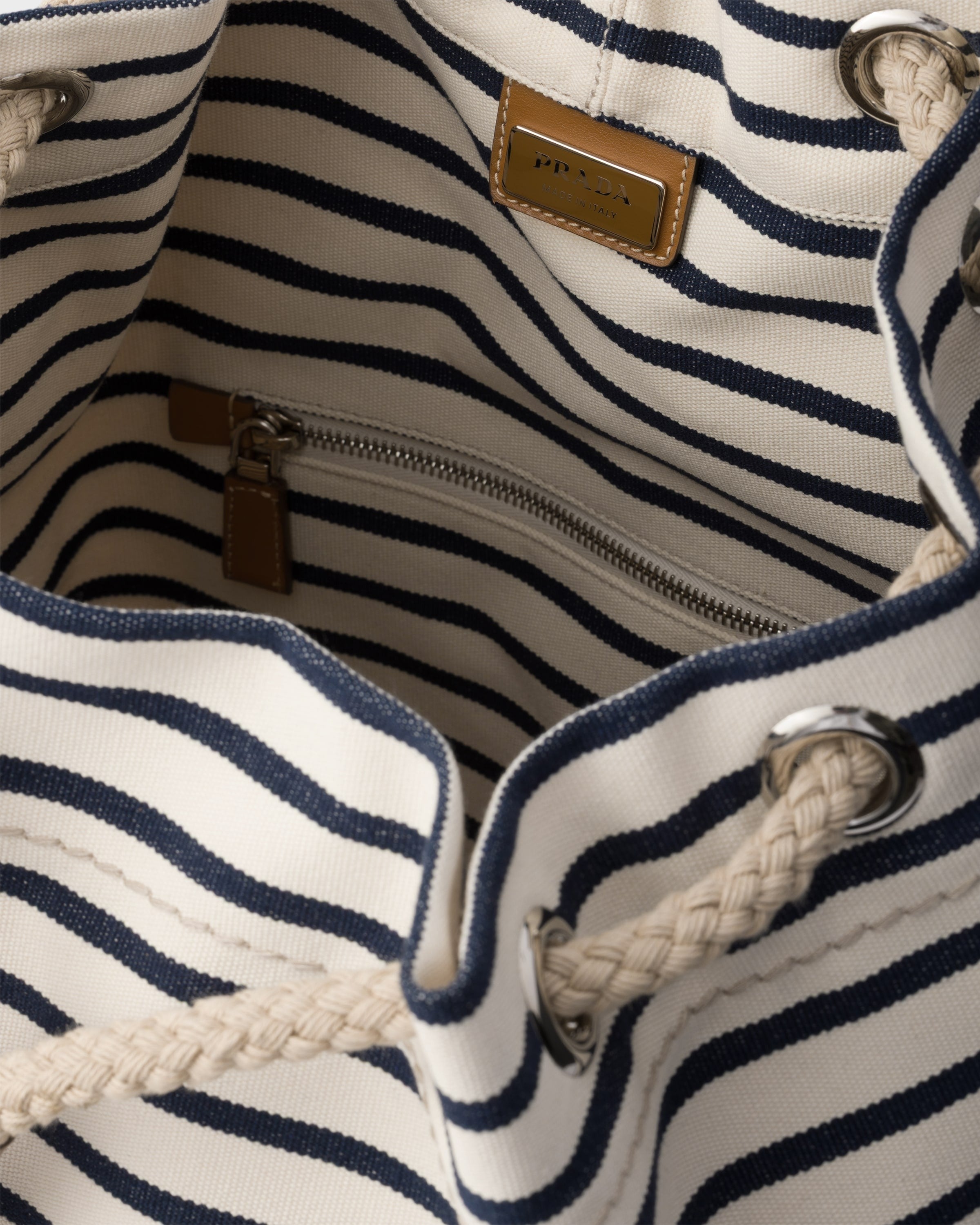 Striped canvas drawstring duffel bag Ivory/Blue