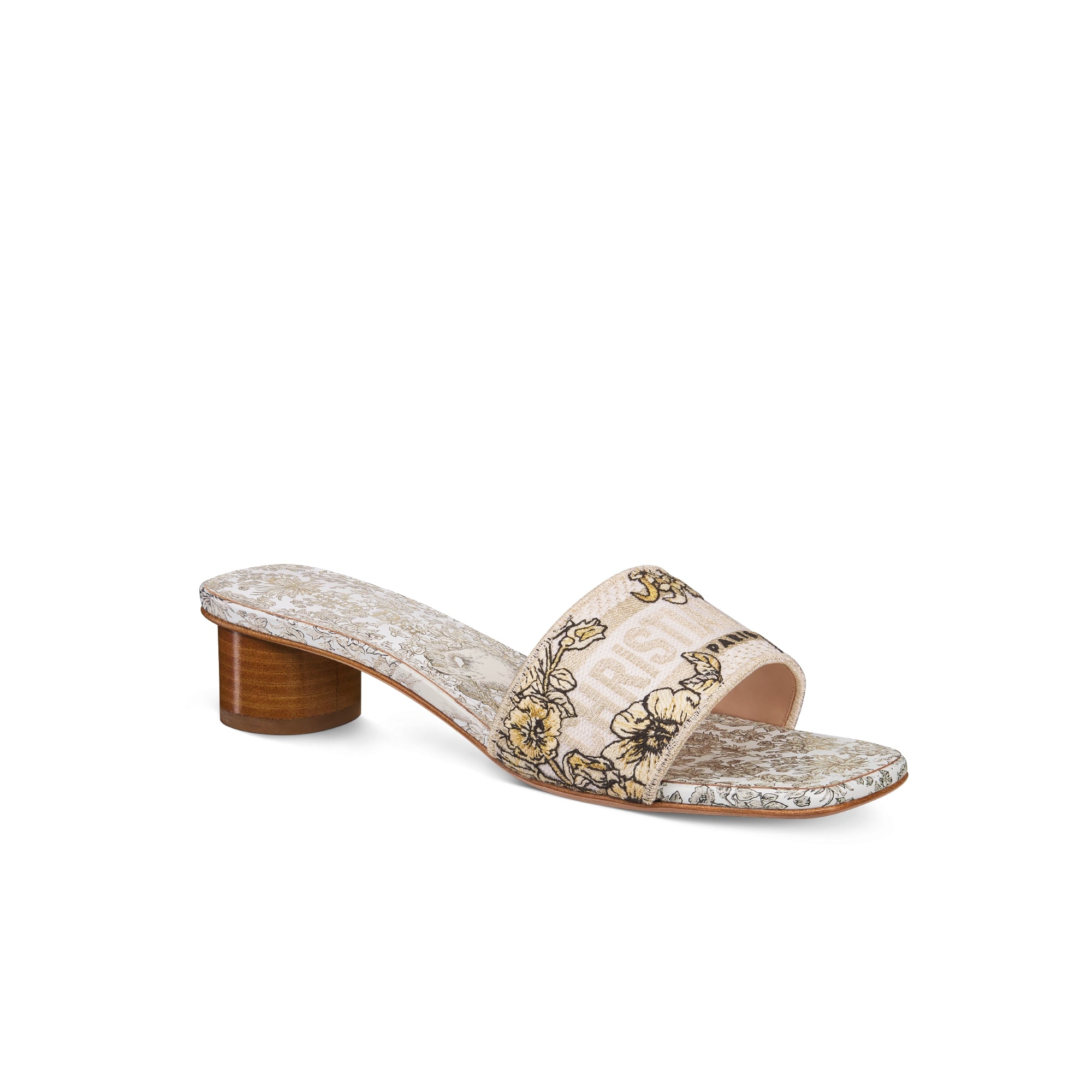 Dway Heeled Slide - Cotton Embroidered with Metallic Thread and Gold-Tone Millefiori Unicorn Motif