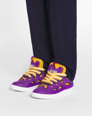 LEATHER CURB SNEAKERS - PURPLE/YELLOW