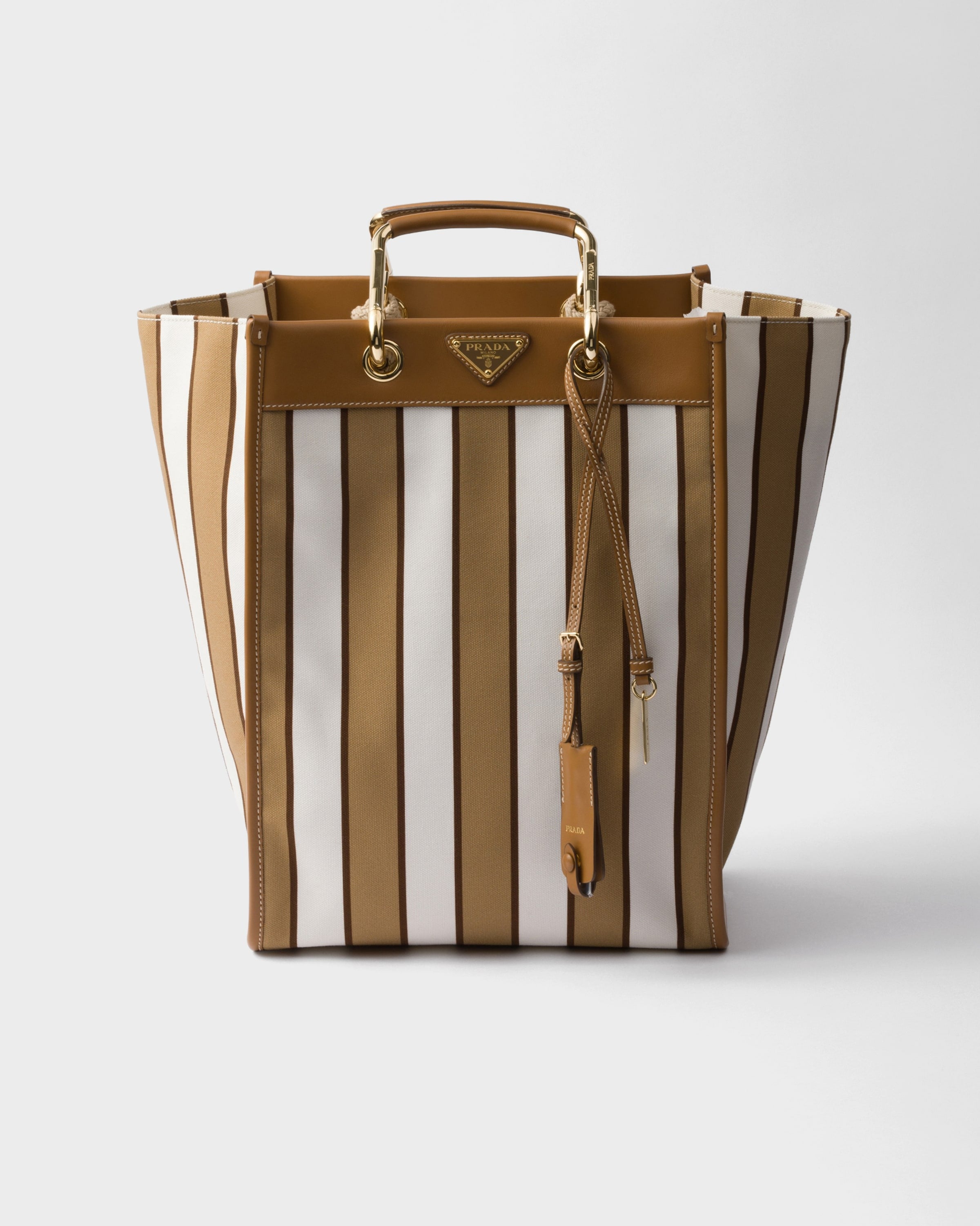 Large printed canvas and leather tote bag Camel/Caramel