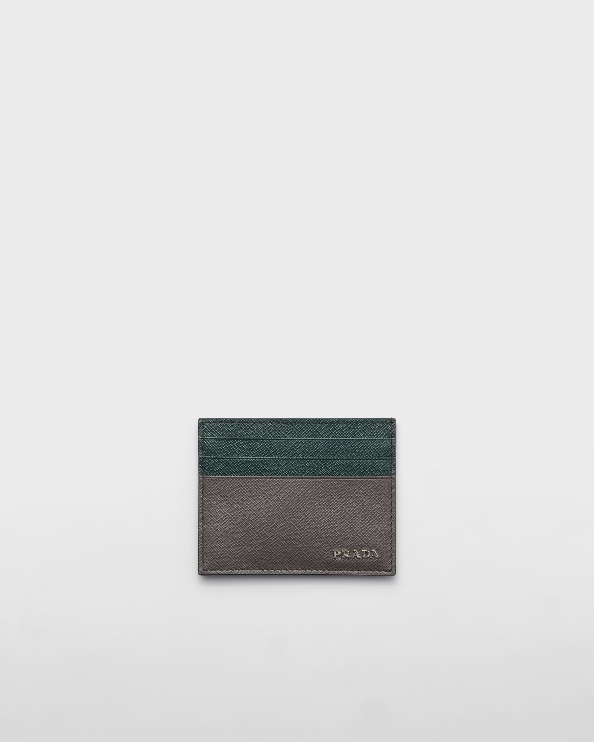 Saffiano leather card holder Smoky Gray/Emerald