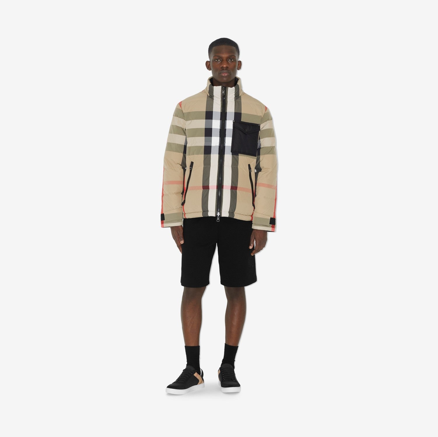 Reversible Check Nylon Puffer Jacket - Archive beige/black