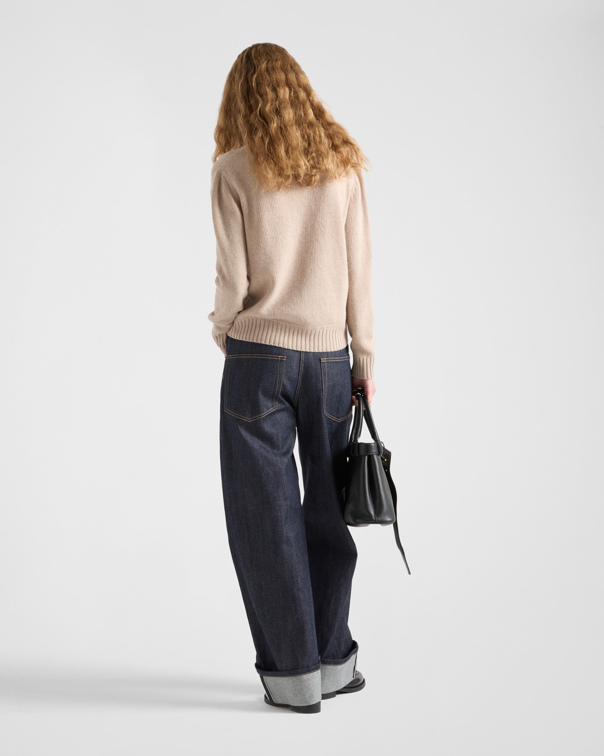 Cashmere and wool Prada logo crew-neck sweater Desert Beige