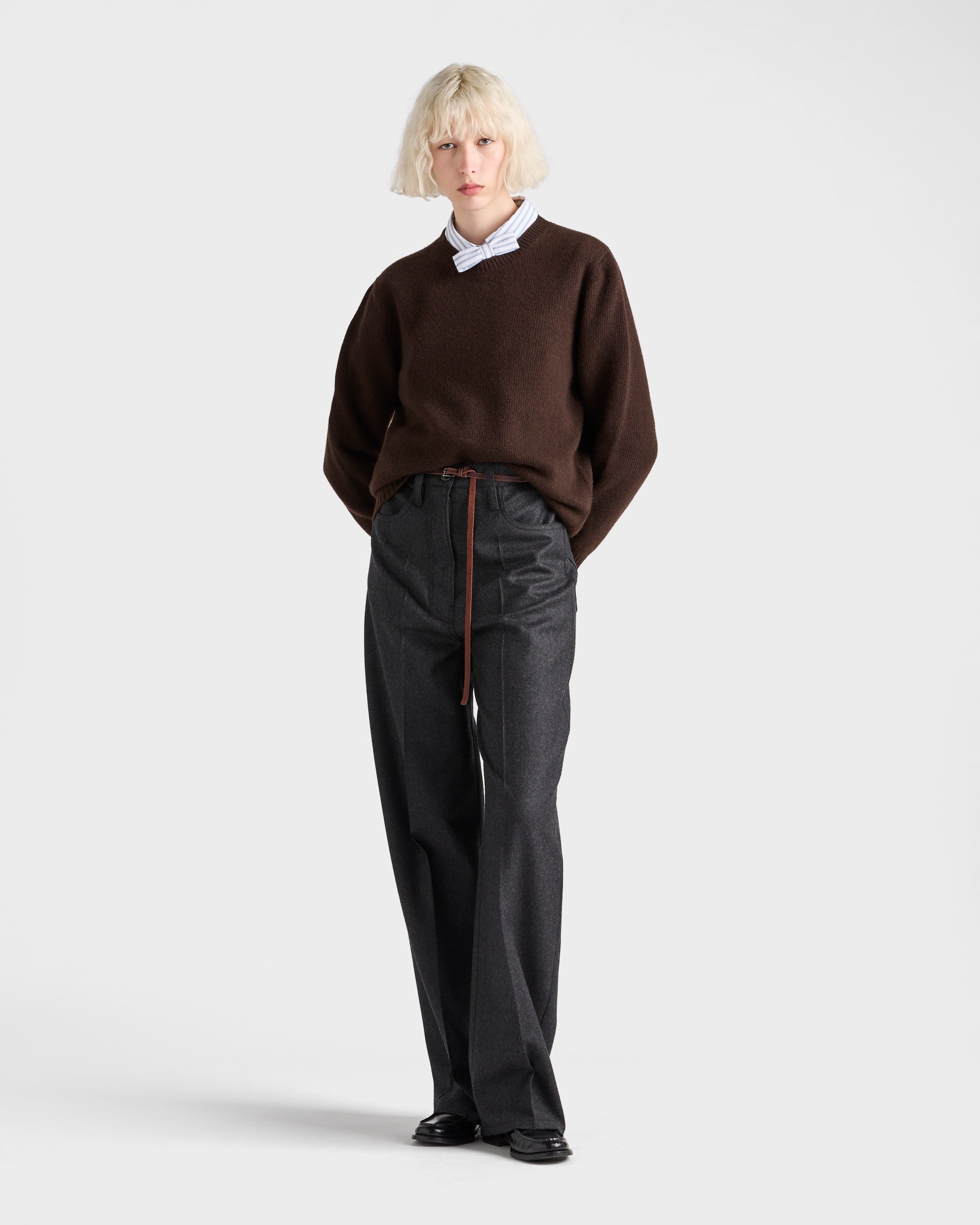 Wool and cashmere crew-neck sweater Dark Brown