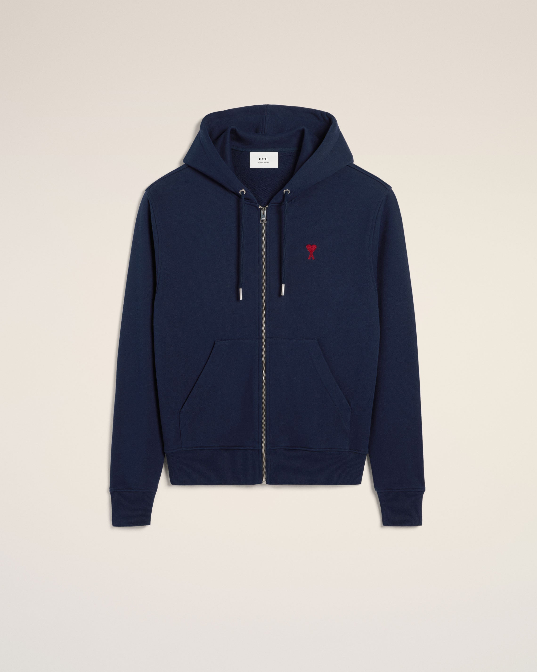 NAVY COTTON AMI DE COEUR ZIPPED HOODIE NIGHT BLUE