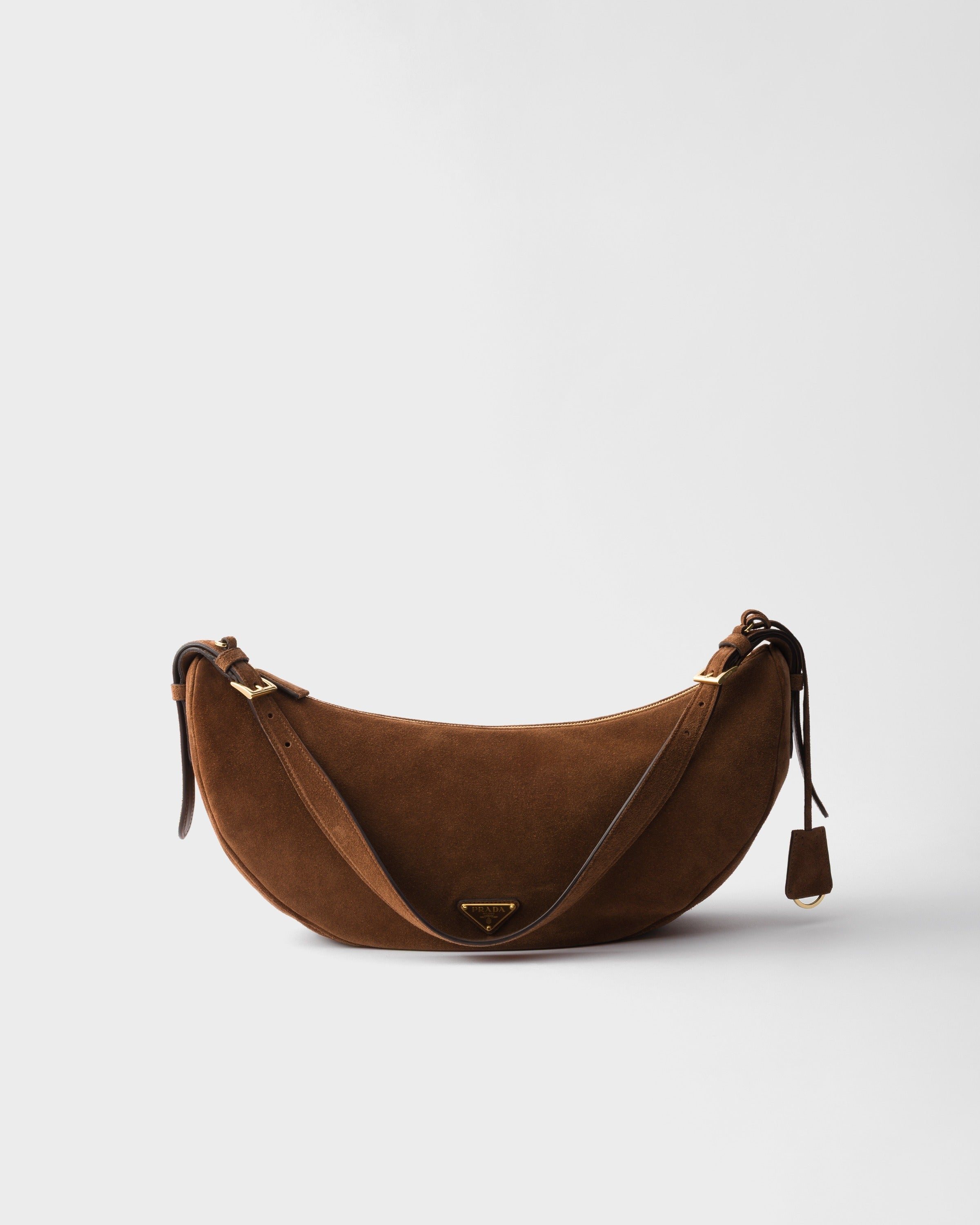 Prada Demi-lune large suede shoulder bag Cocoa Brown