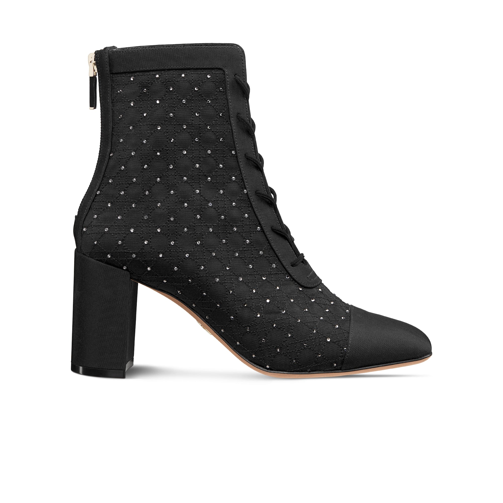 Naughtily-D Heeled Ankle Boot - Black Cannage Grosgrain with Silver-Finish Studs