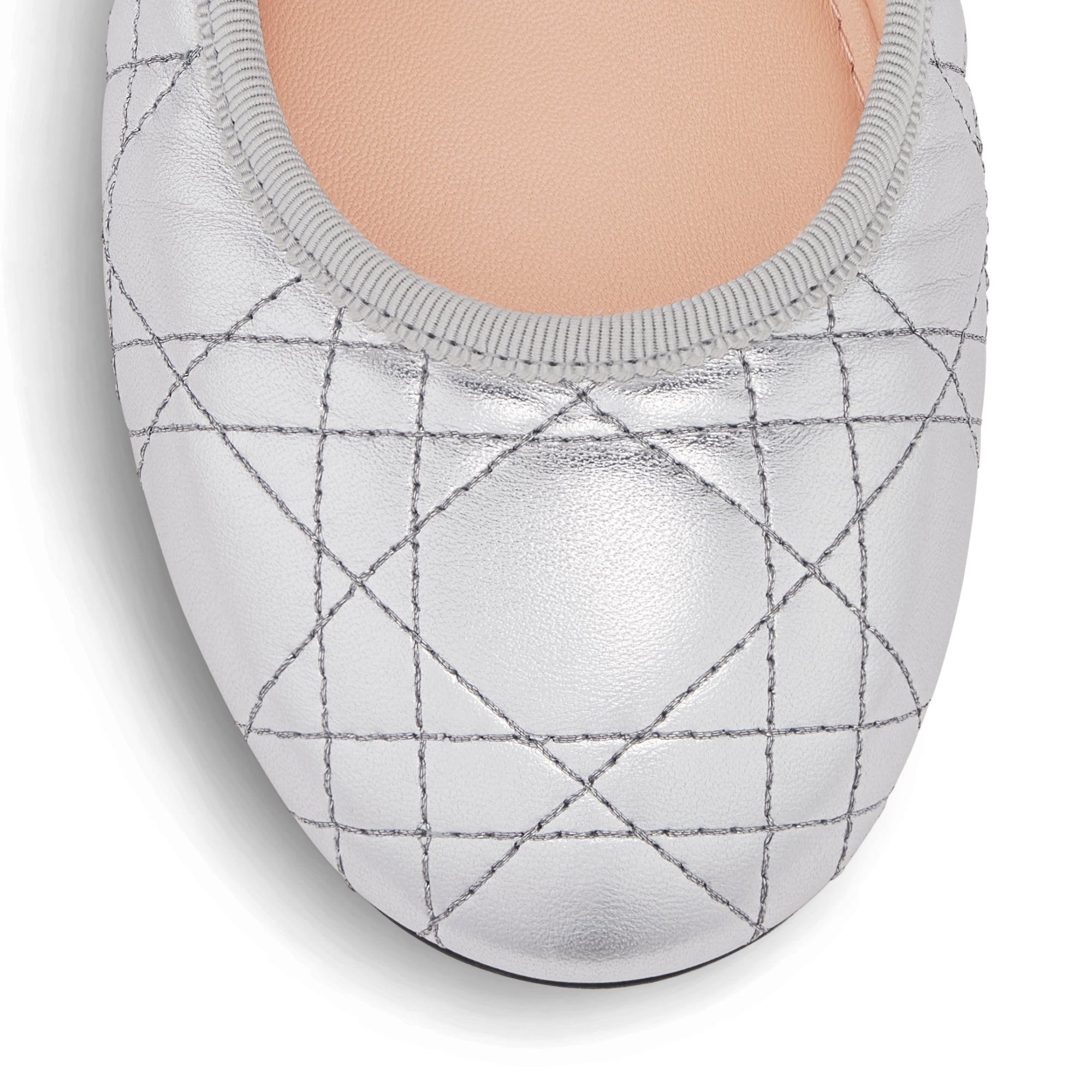 Dior Ballet Flat - Silver-Tone Laminated Lambskin with Quilted Cannage Motif