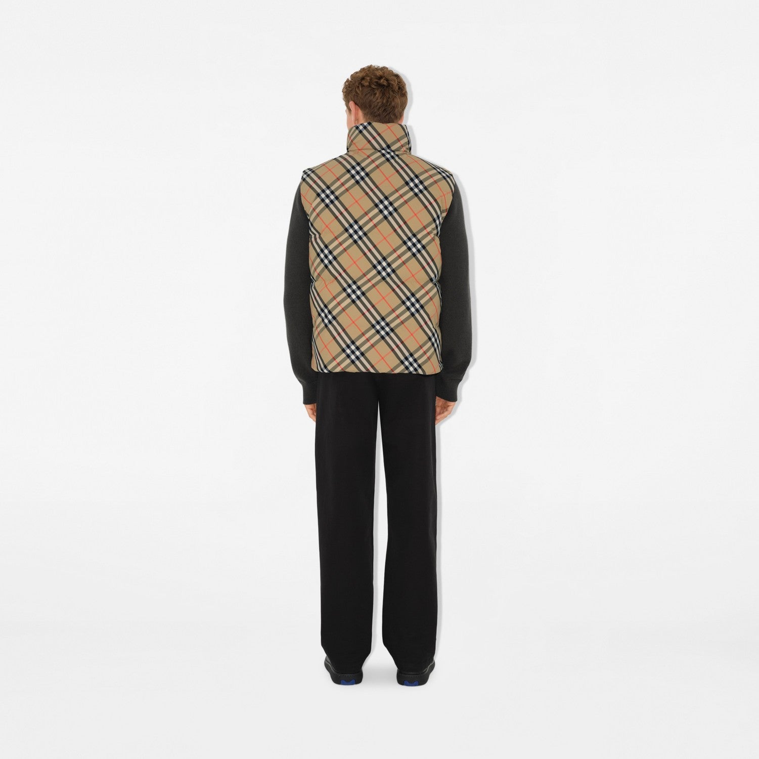 Reversible Check Nylon Padded Gilet - Sand