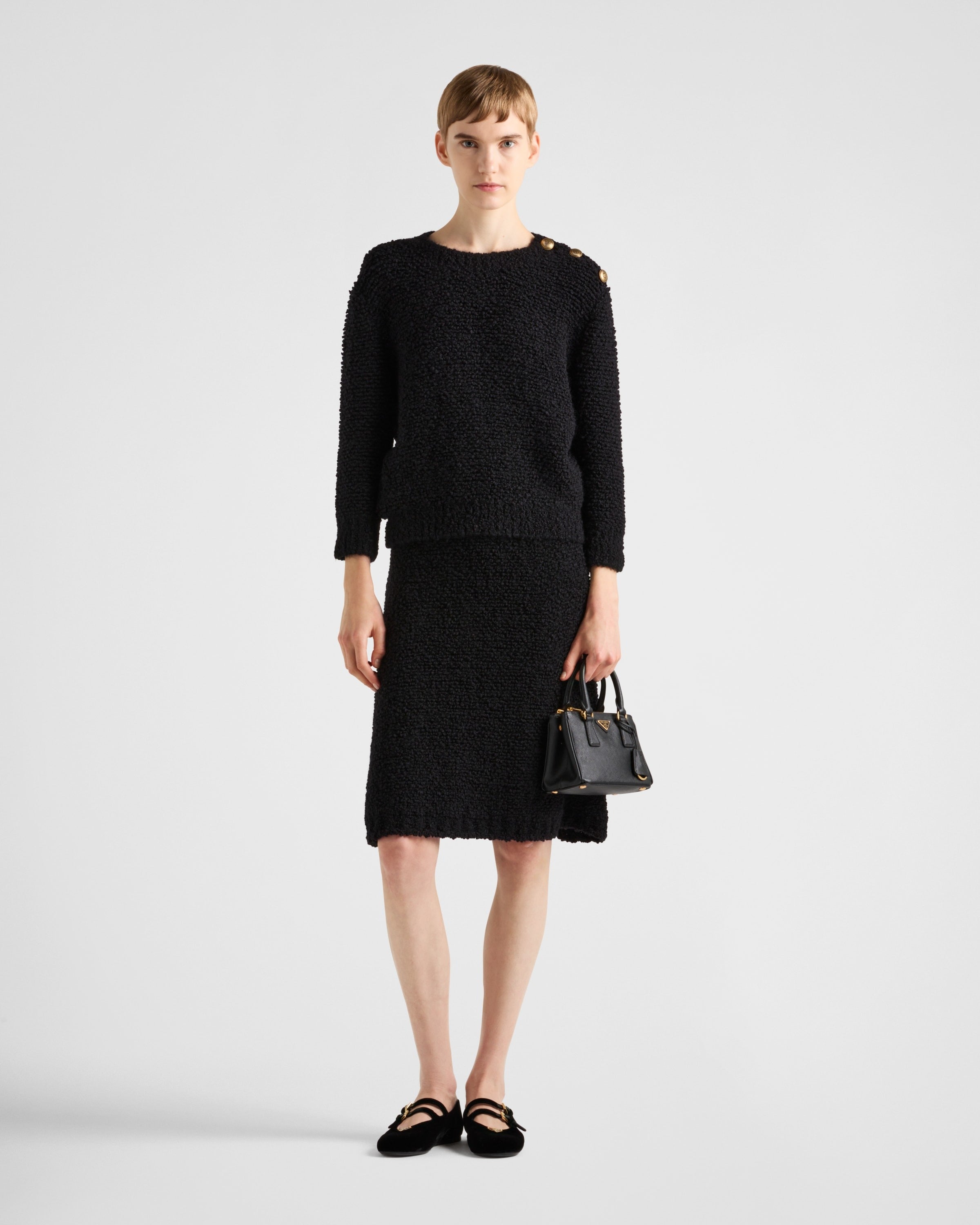 Bouclé mohair crew-neck sweater Black