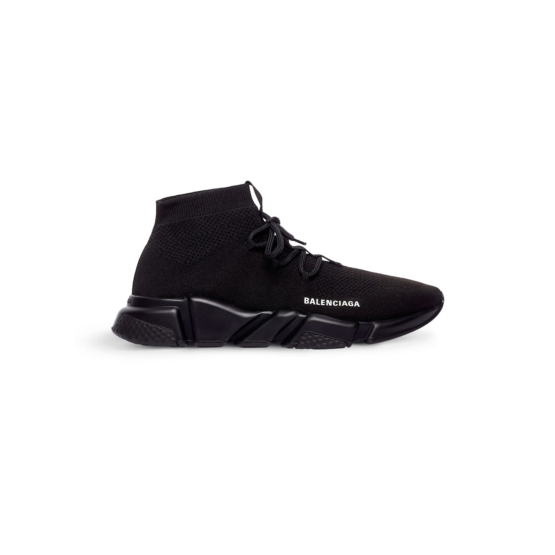 Speed Lace-Up Sneaker in black recycled knit and black sole unit