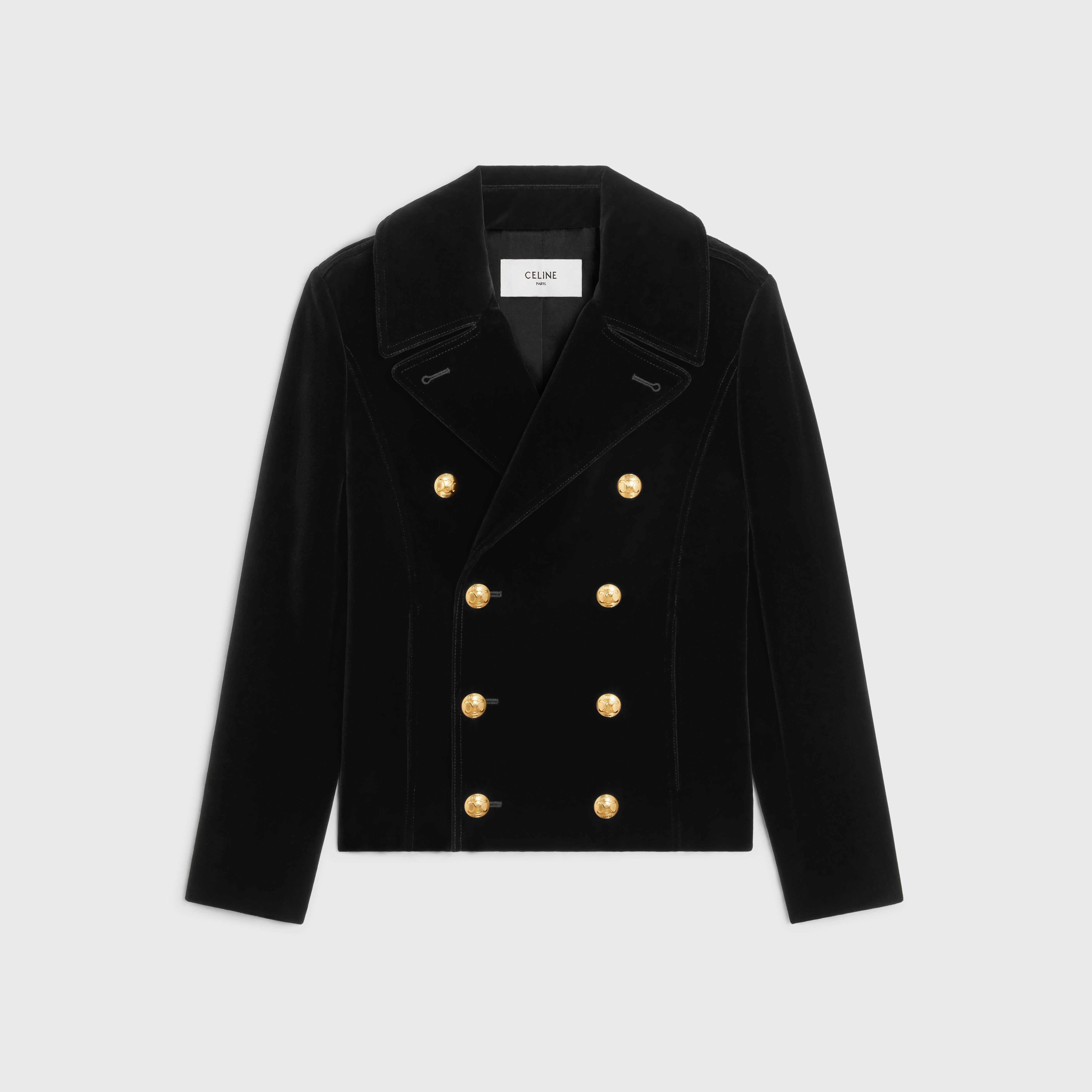 MILITARY PEACOAT IN COTTON VELVET - BLACK