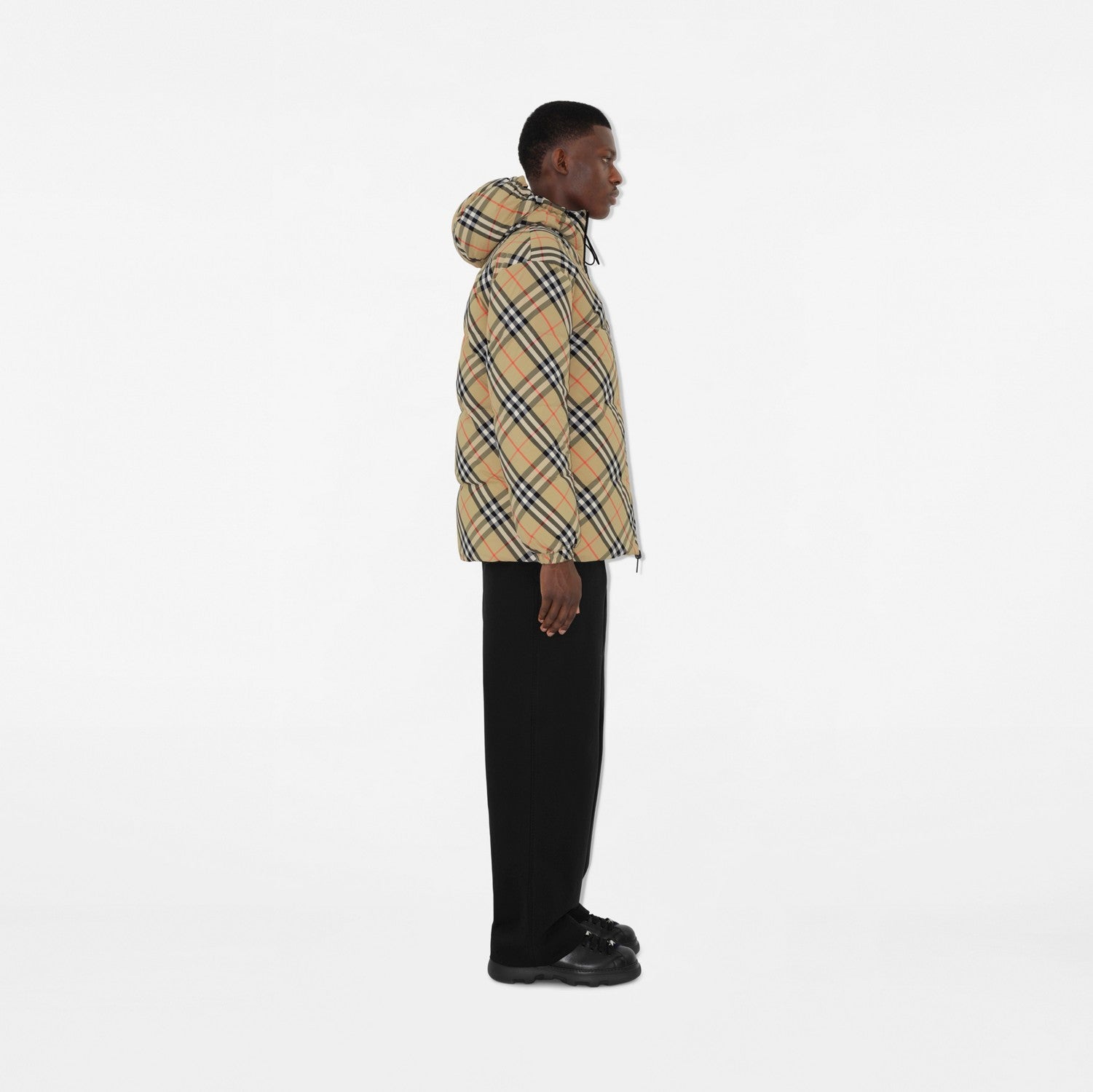 Reversible Check Nylon Puffer Jacket - Sand