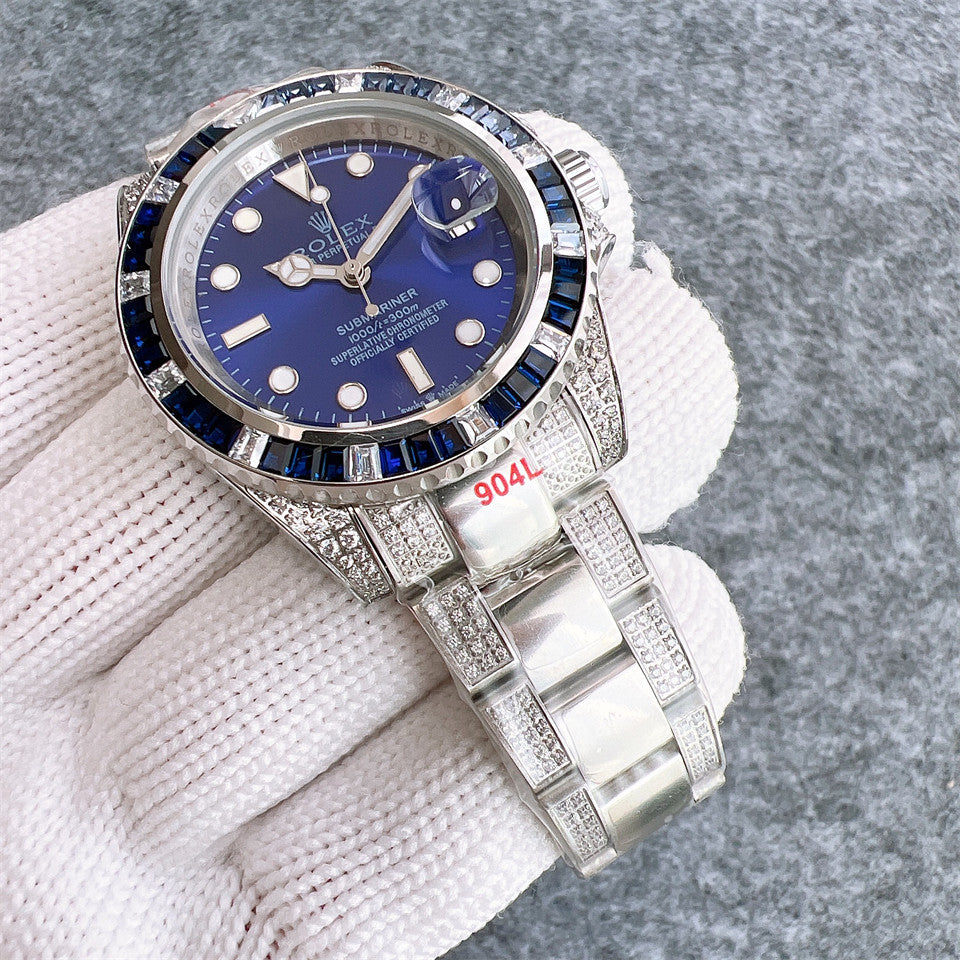 Rolex Submariner 40mm Diamond With Blue Dial Silver