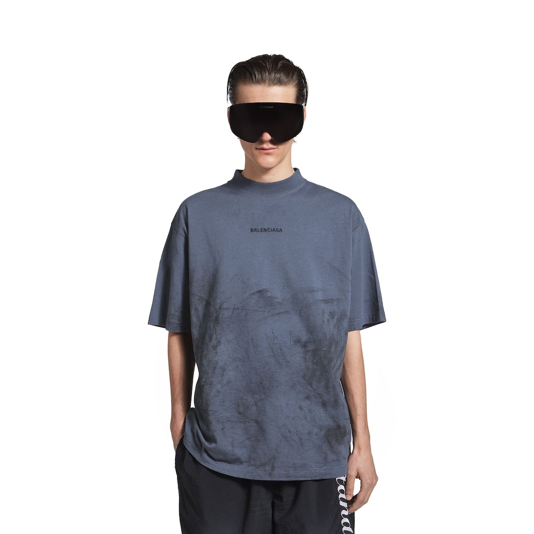 Men's Balenciaga Back T-shirt Medium Fit in Faded Dark Blue/Black