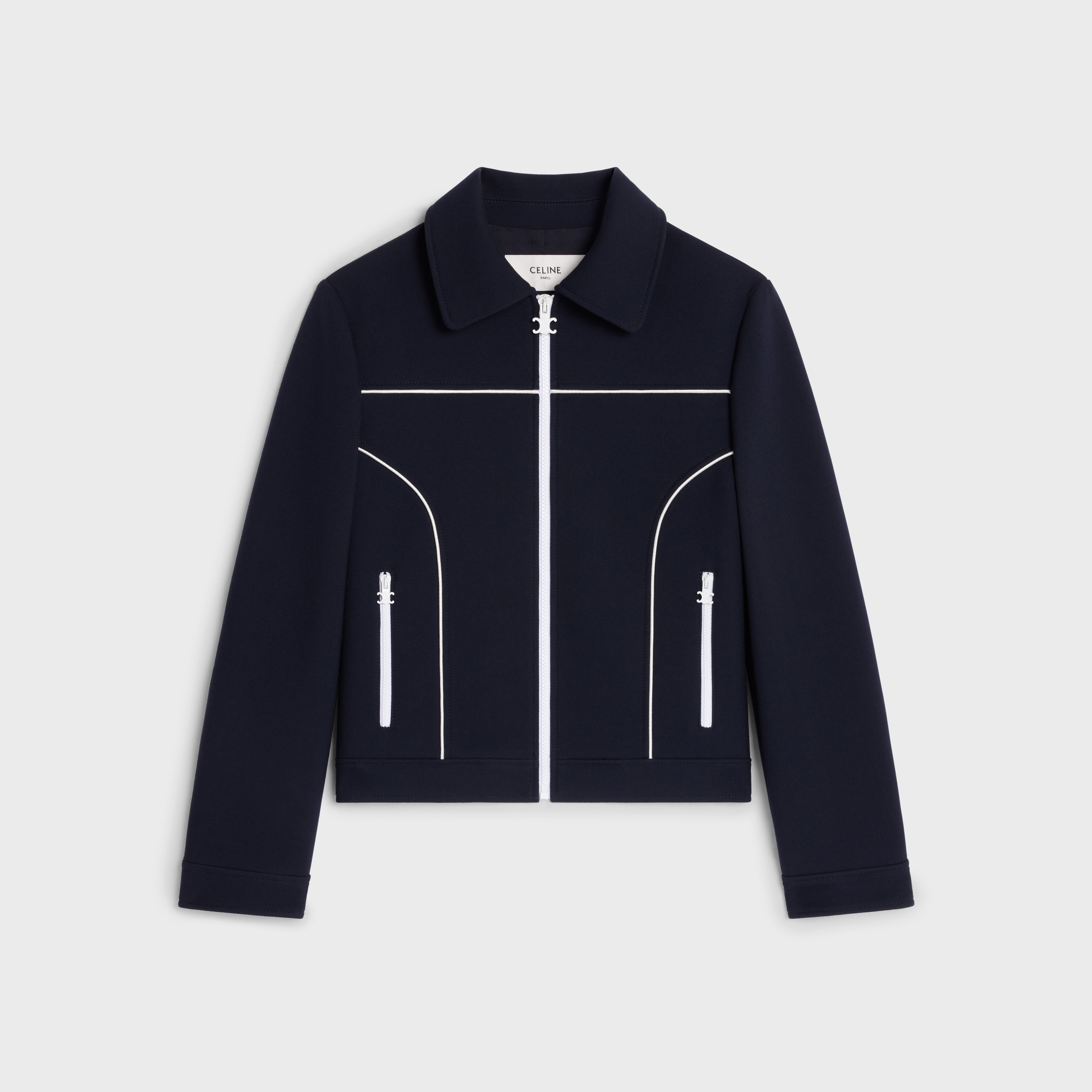 CHELSEA BLOUSON JACKET IN GAUFFERED DOUBLE WOOL - NAVY