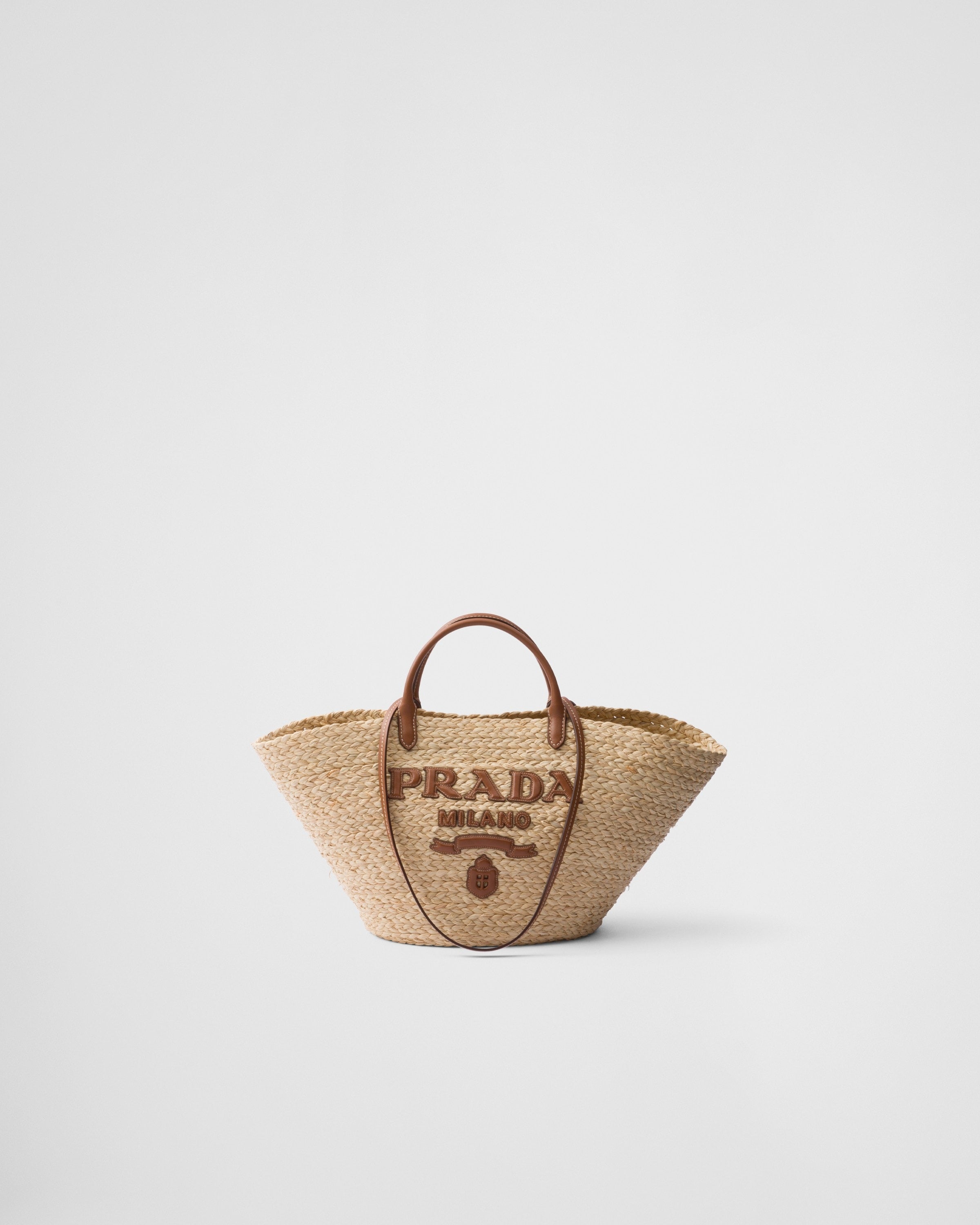 Large raffia and leather shopping bag Beige/Cognac