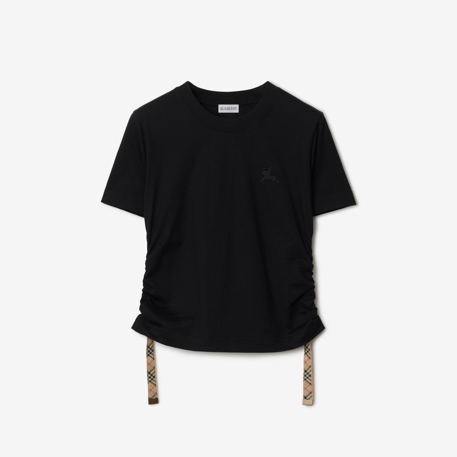 Check Trim Cotton T-shirt - Black