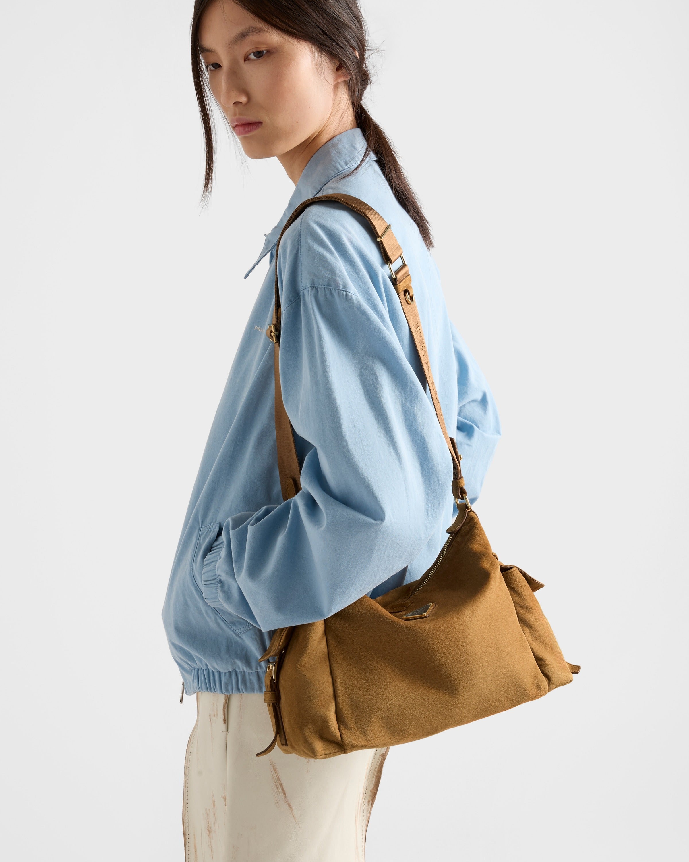 Large Prada Explore suede bag Cinnamon
