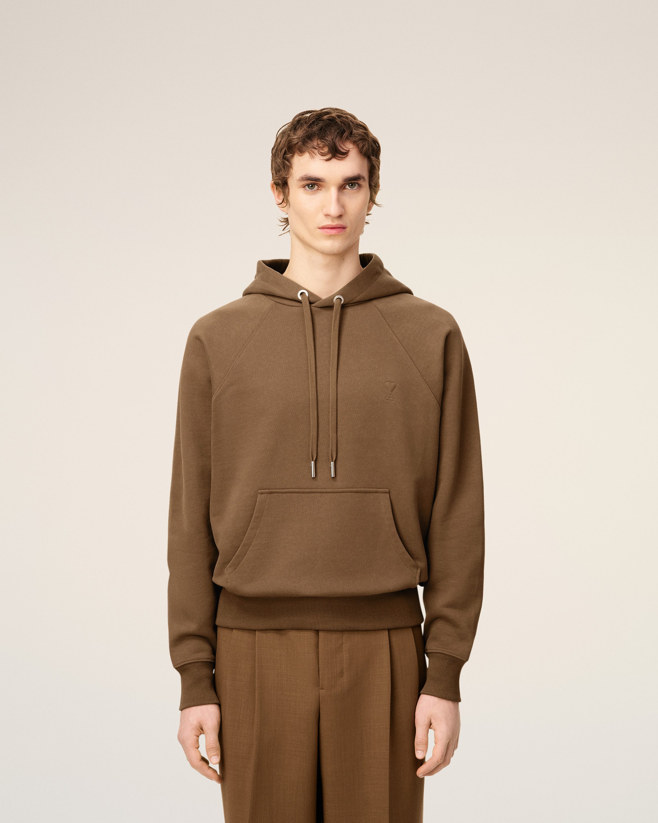 Brown Cotton Ami De Coeur Hoodie HAZELNUT