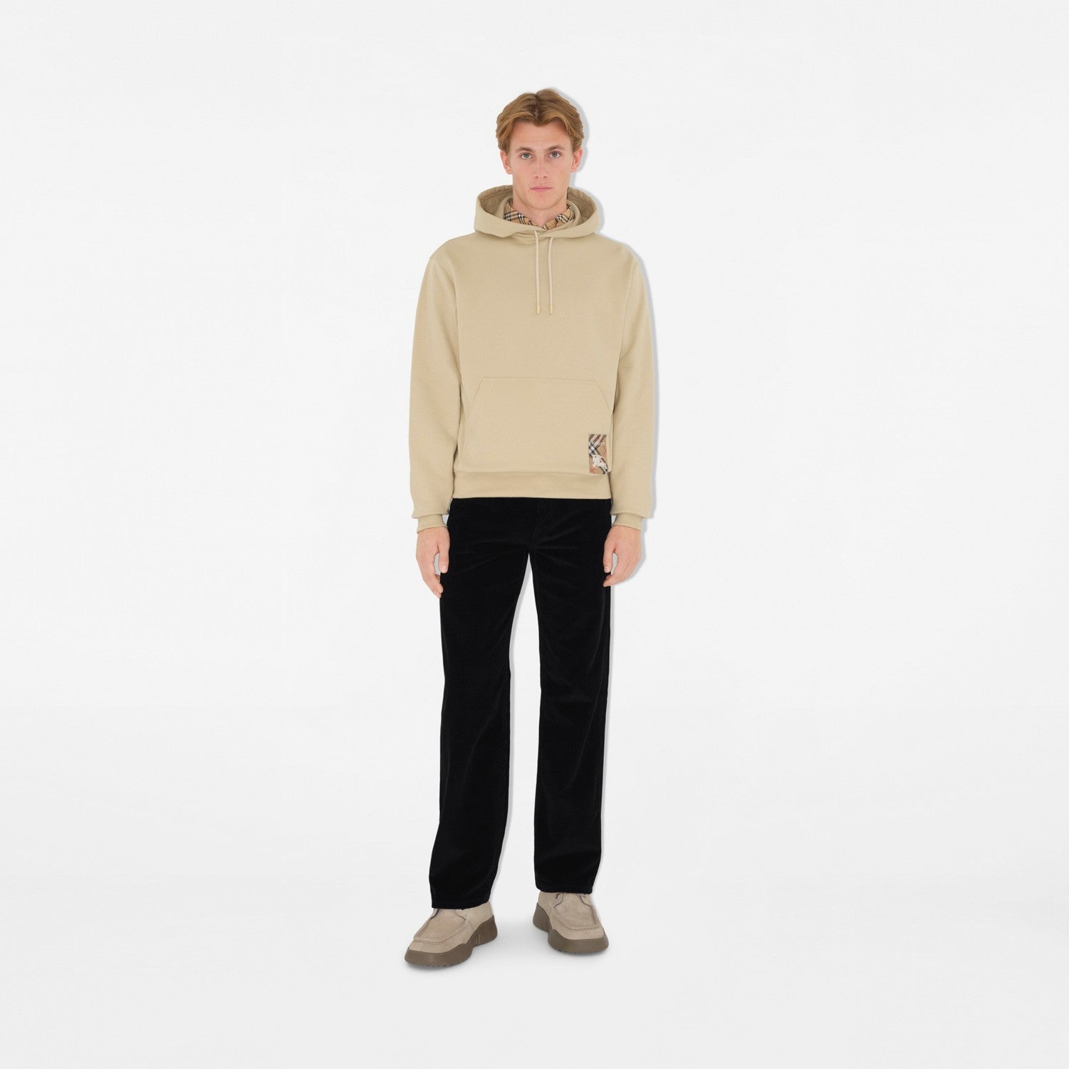 Check Label Cotton Hoodie - Nutmeg