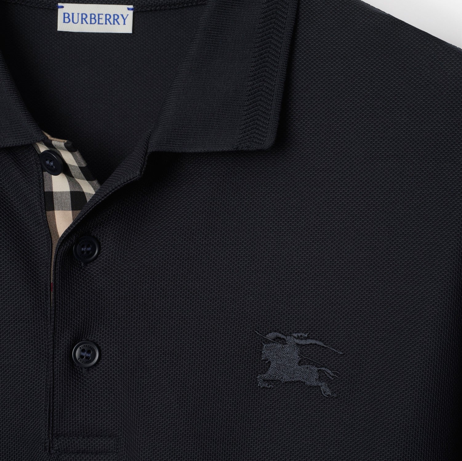 Long-sleeve Cotton Polo Shirt - Coal blue