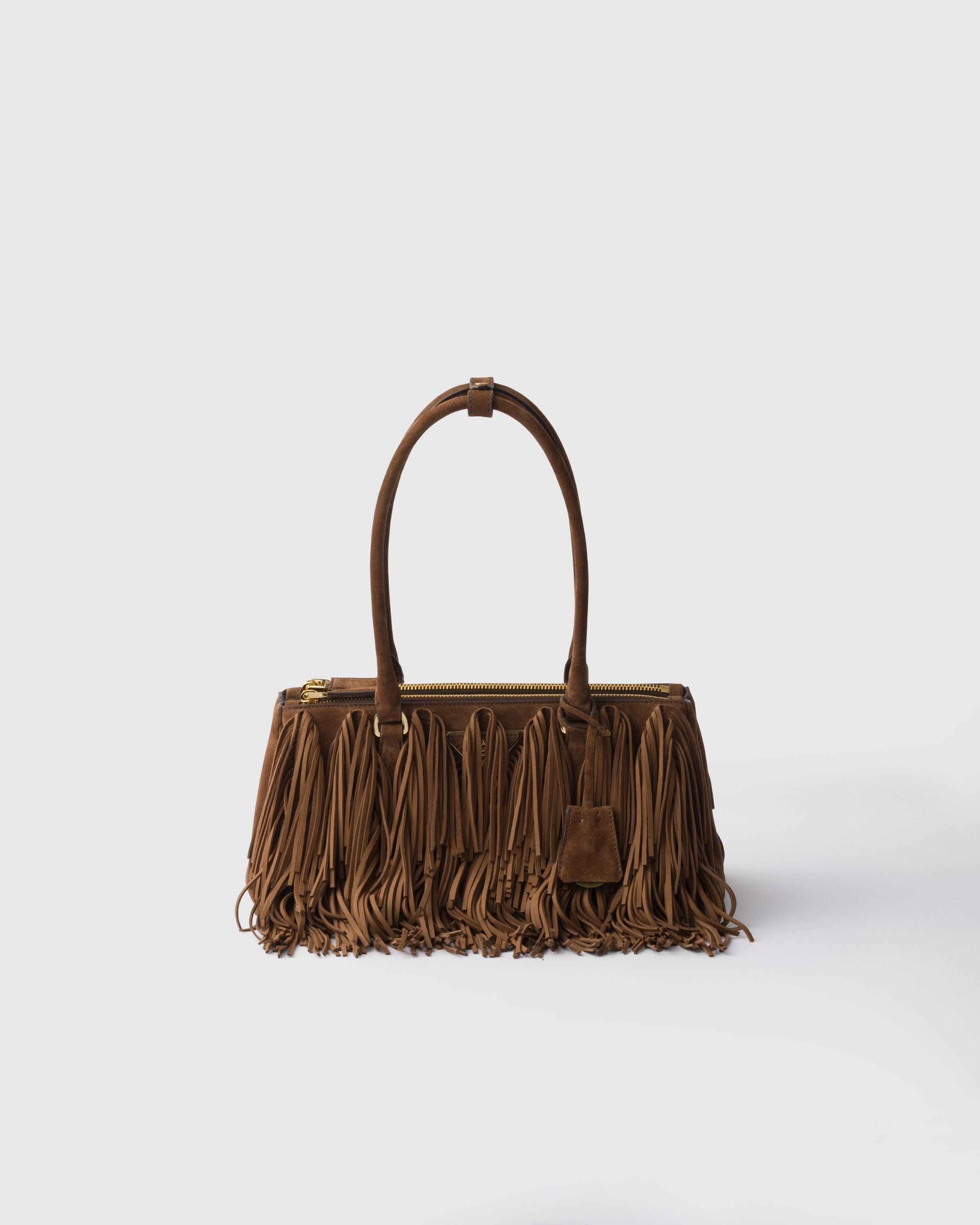 Prada Galleria medium suede bag with fringe Cocoa Brown