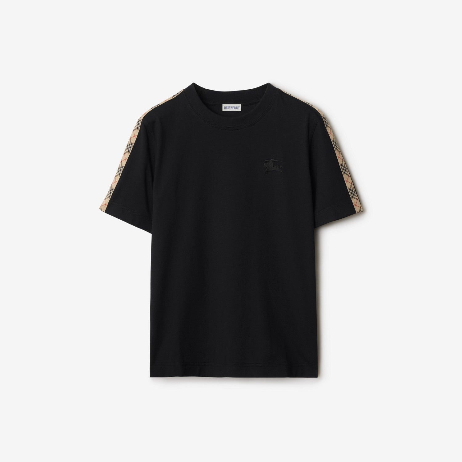 Check Trim Cotton T-shirt - Black