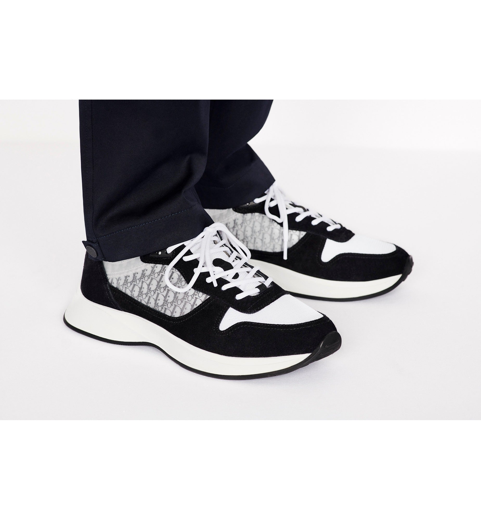 B25 Runner Sneaker - Black Suede with White Technical Mesh and Black Dior Oblique Canvas