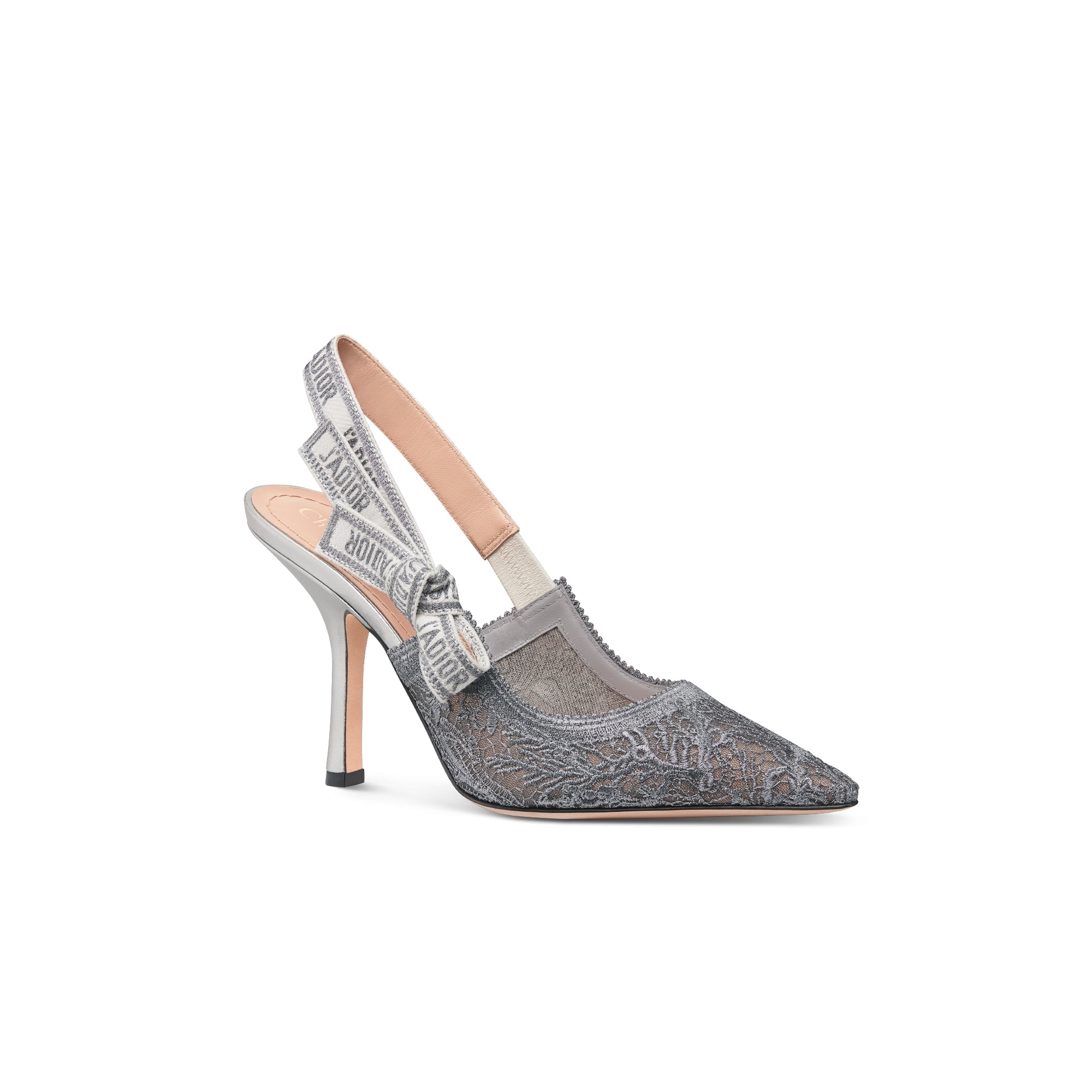 J'Adior Slingback Pump - Transparent Mesh Embroidered with Dior Cabinet de la Mer Motif in Silver-Tone Metallic Thread