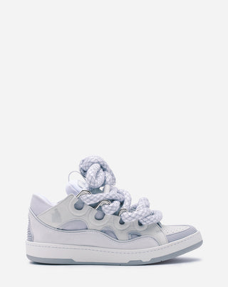 CURB SNEAKERS IN LEATHER WITH SNAKE LACES - WHITE/GREY