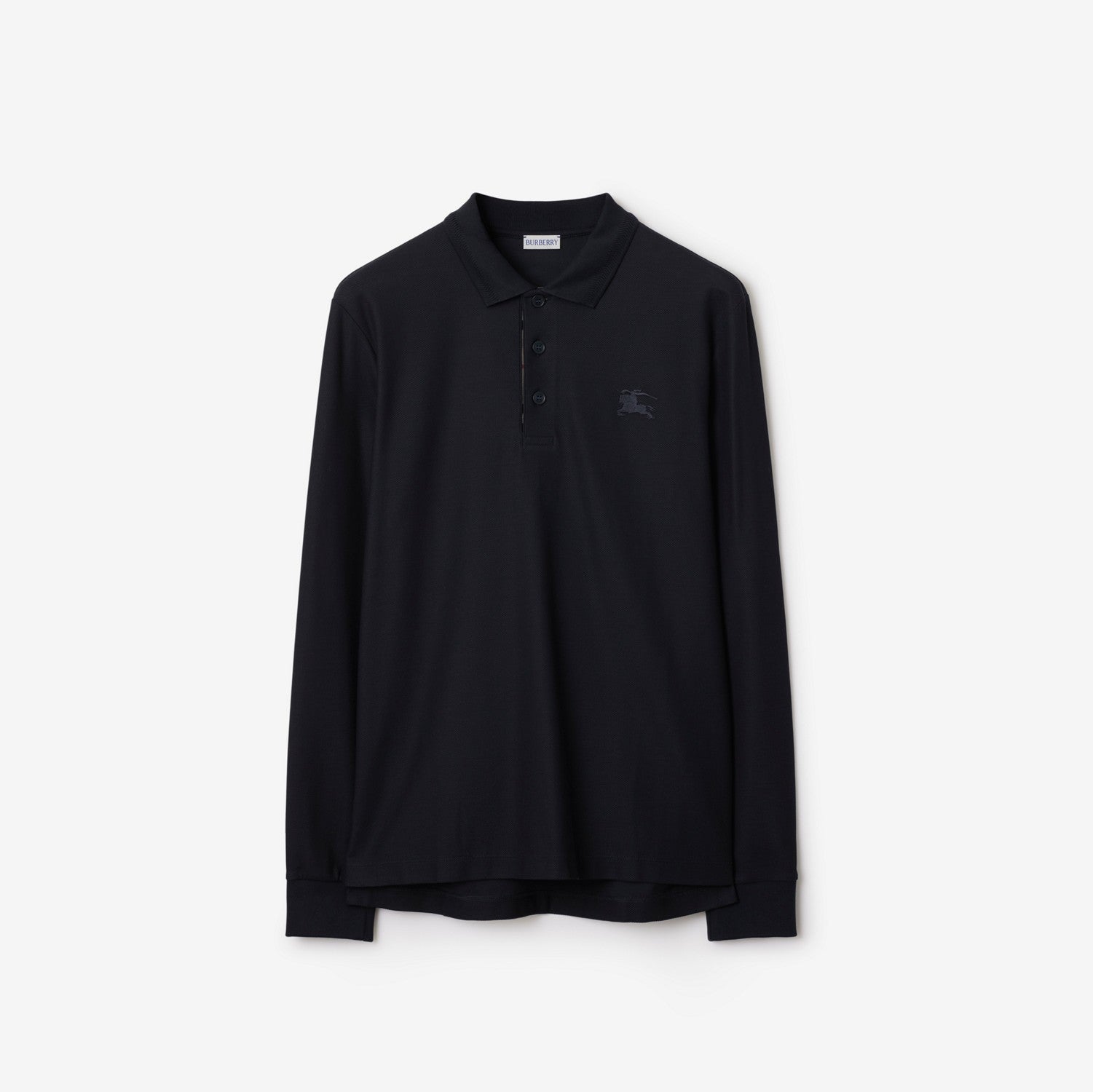 Long-sleeve Cotton Polo Shirt - Coal blue