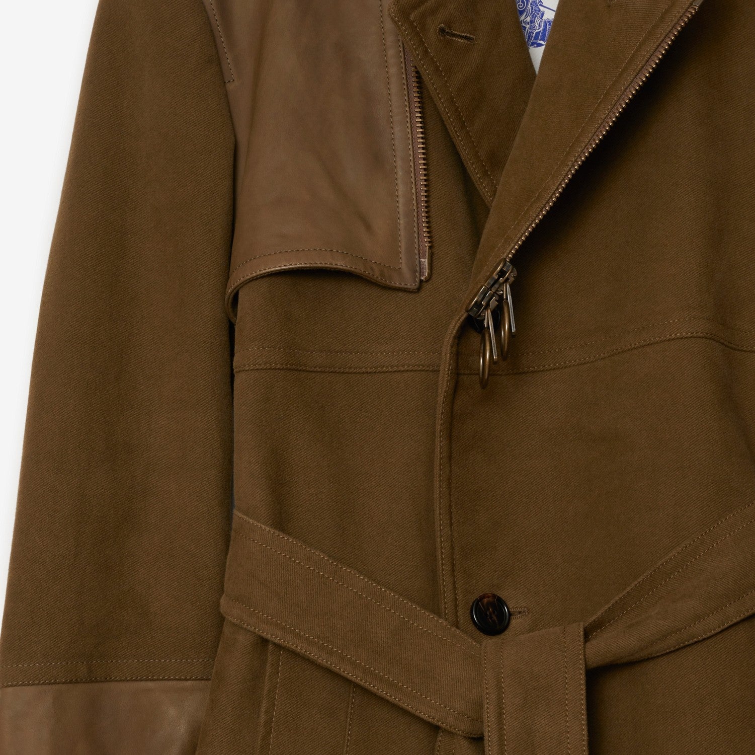 Long Cotton and Leather Trench Coat - Bramble