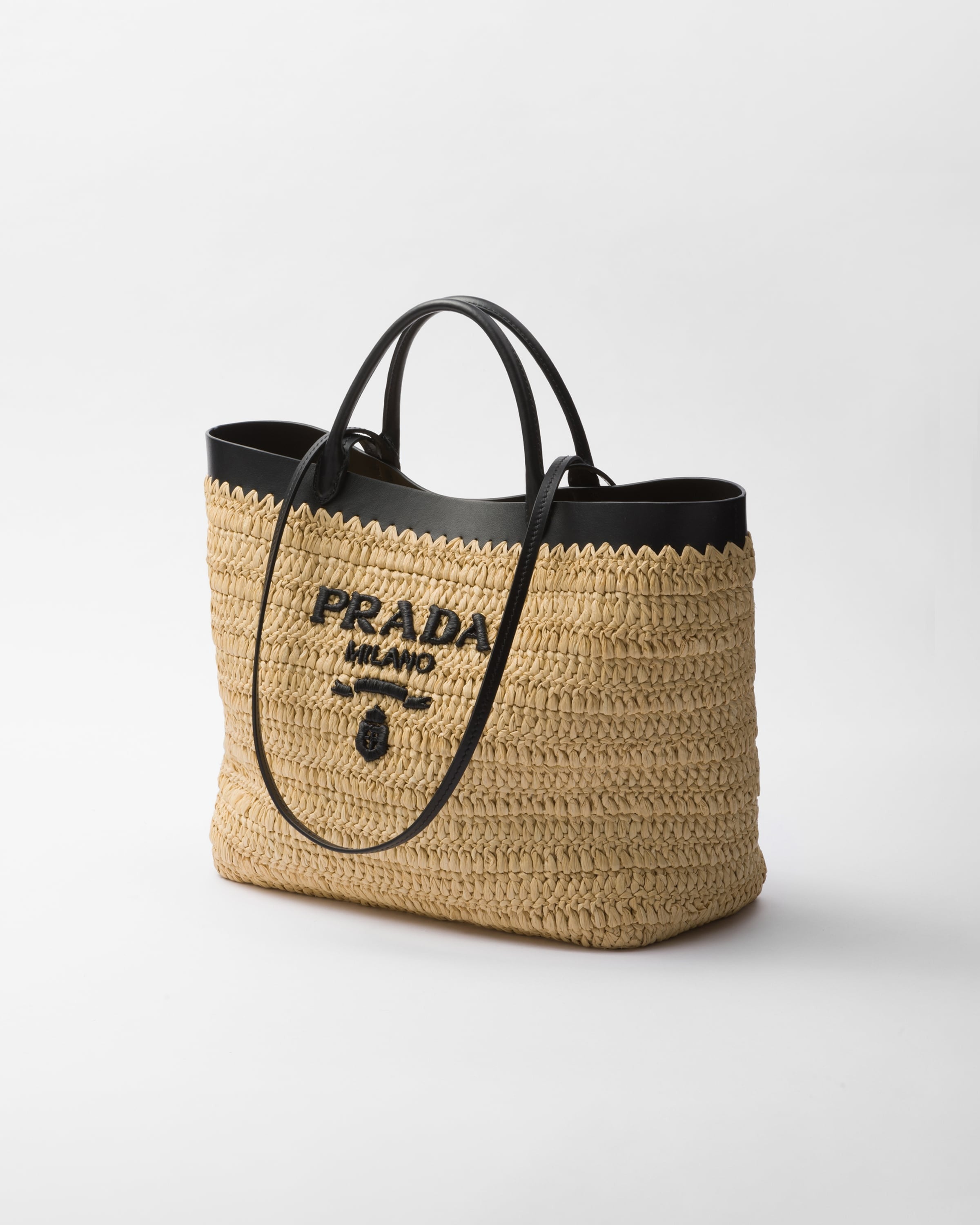Medium crochet and leather tote bag Tan/Black