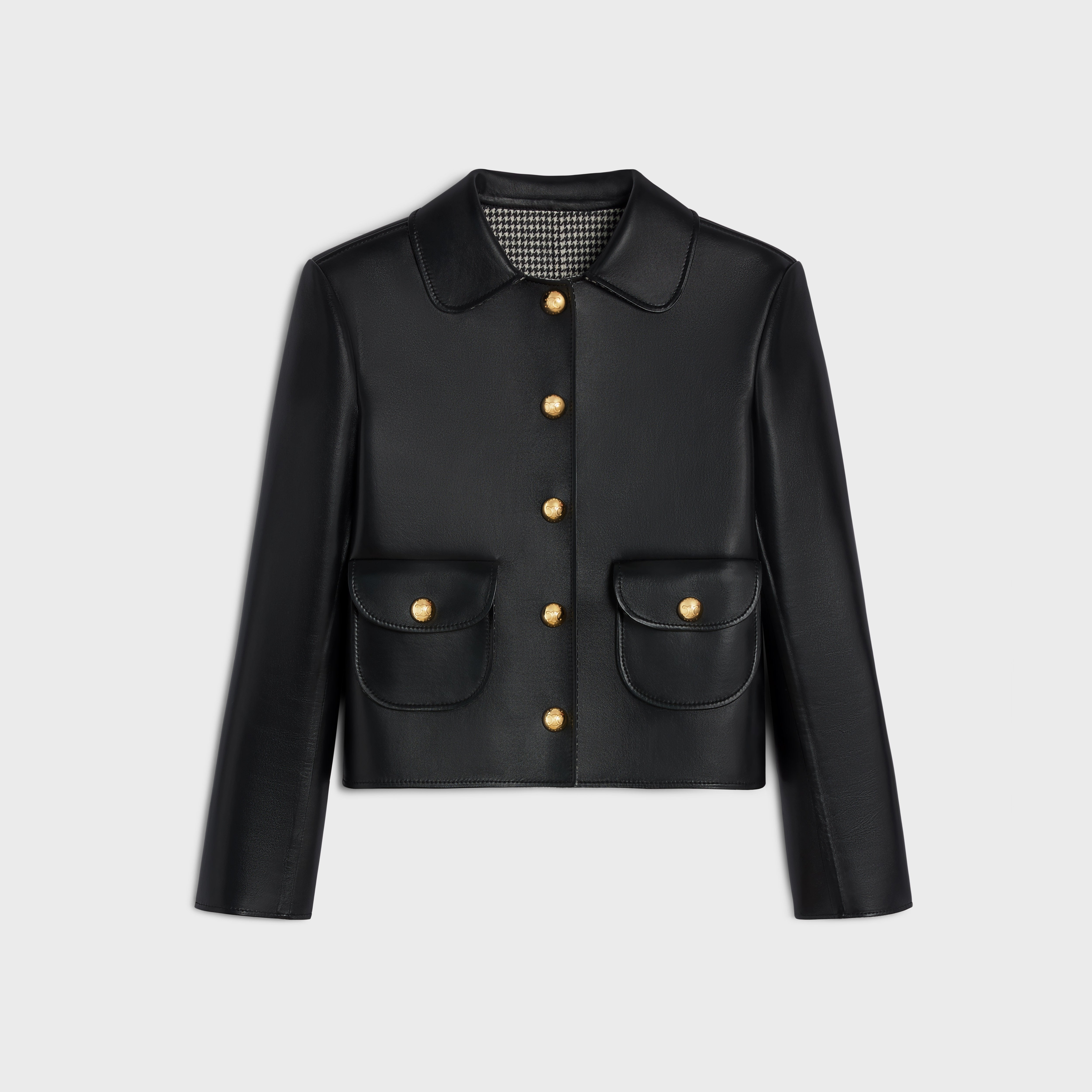 JACKET WITH CLAUDINE COLLAR IN SOFT LAMBSKIN - BLACK