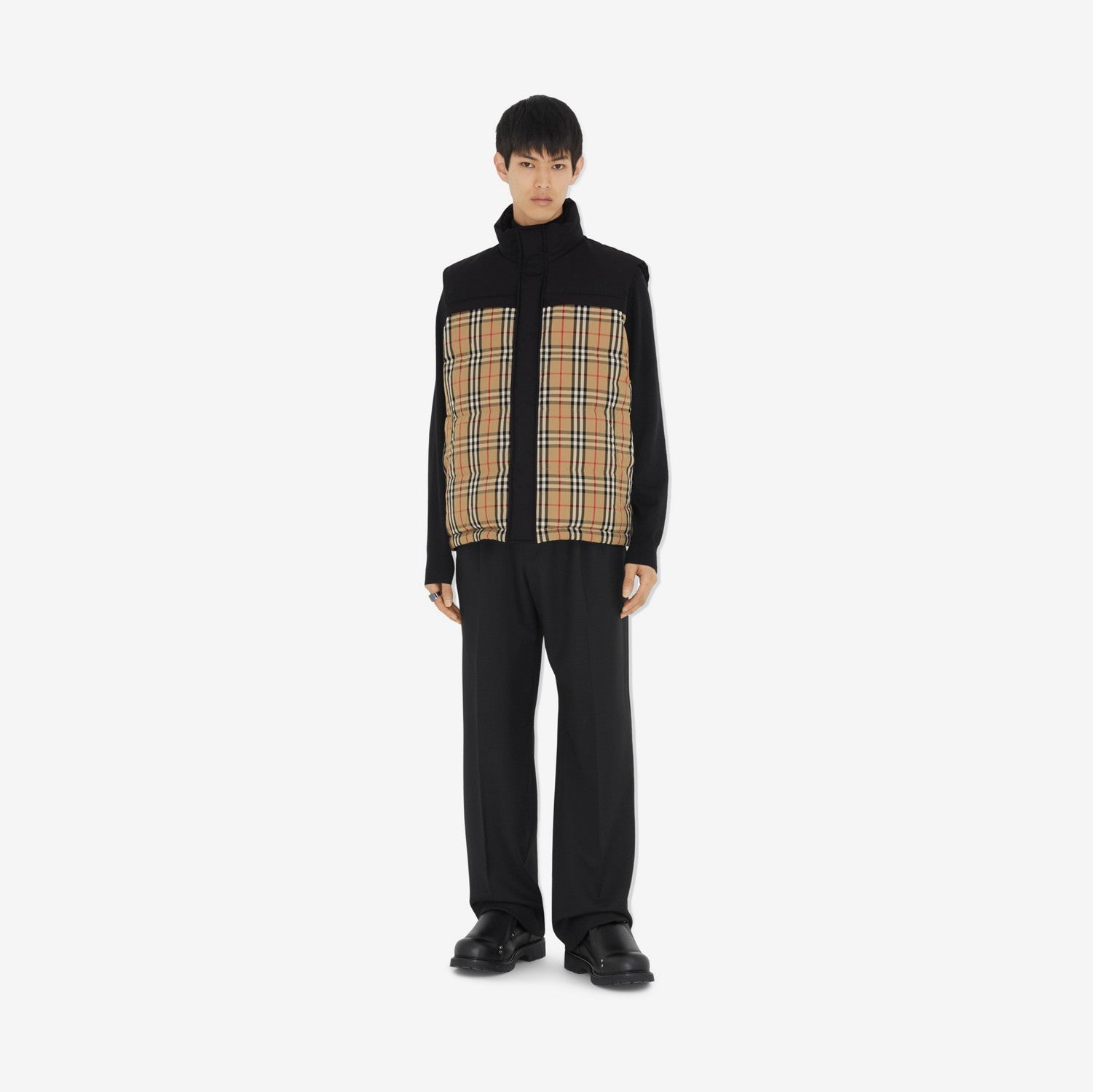 Reversible Check Puffer Gilet - Archive beige