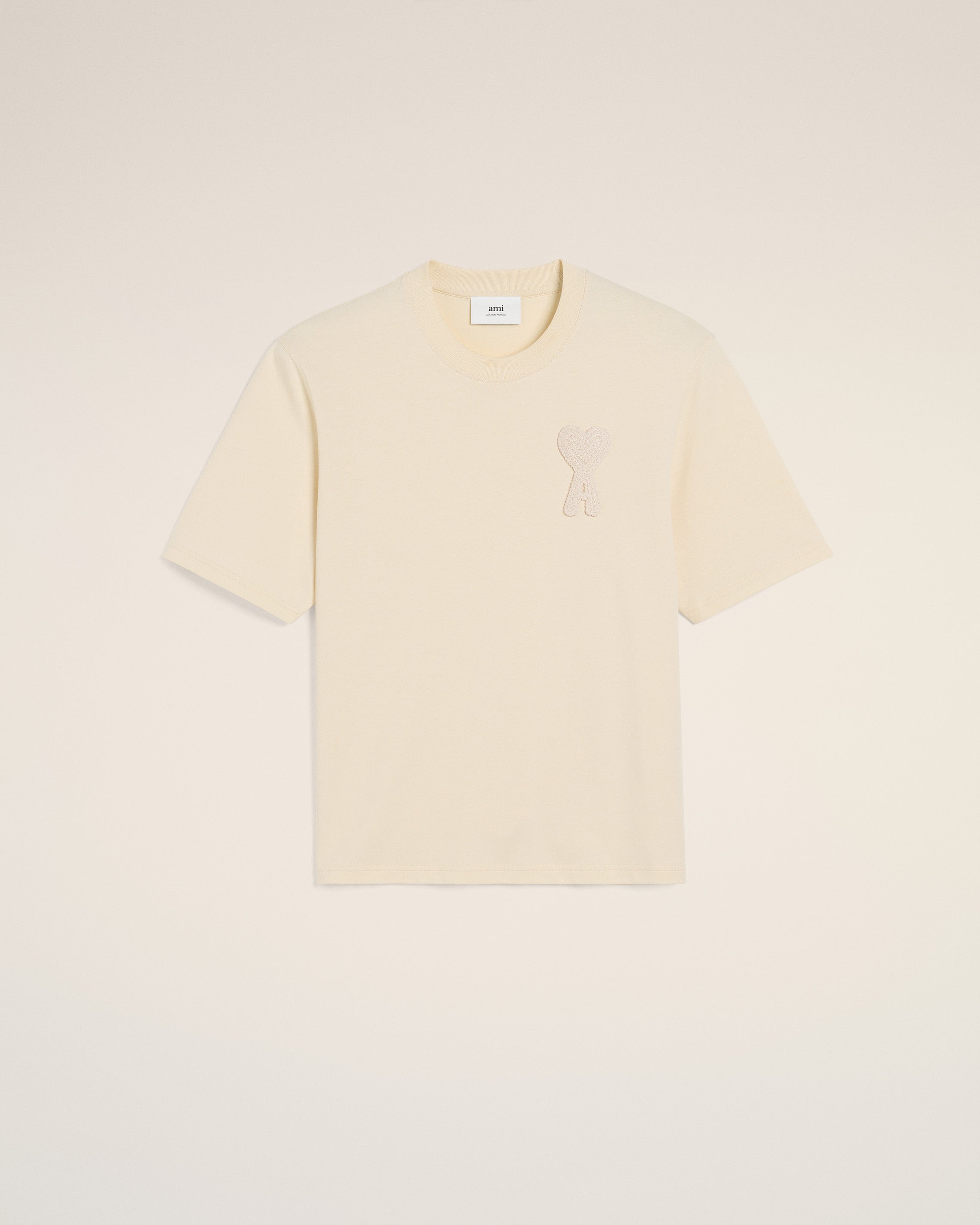 BEIGE COTTON AMI DE COEUR PATCH T-SHIRT WHITE CREAM