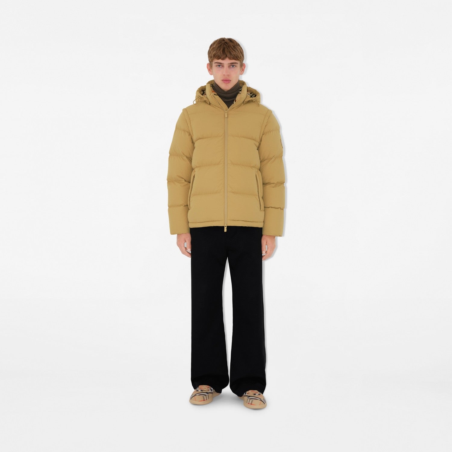 Detachable Sleeve Nylon Puffer Jacket - Flax