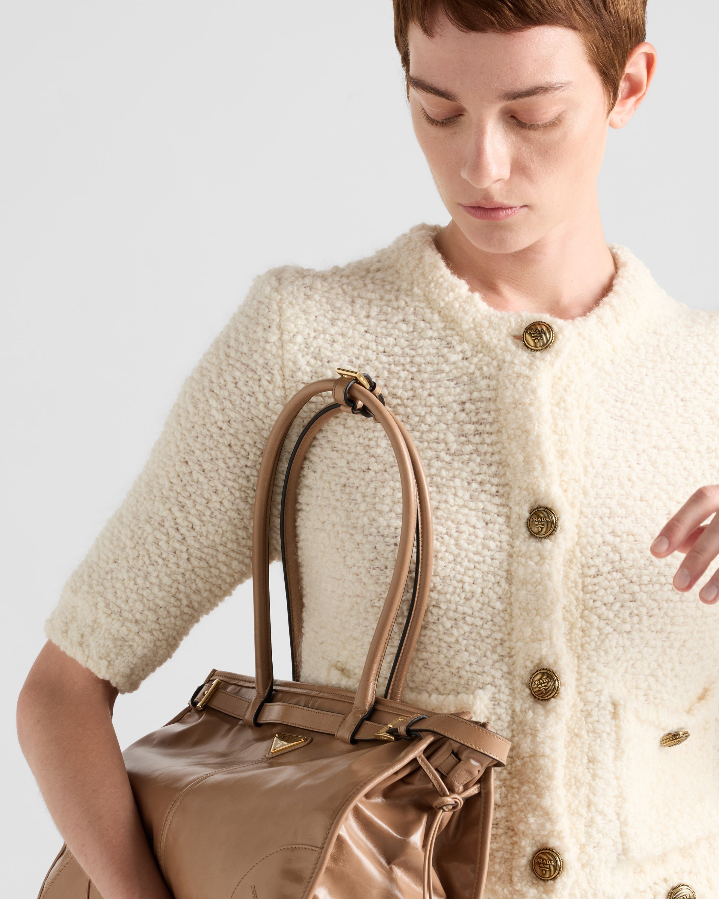 Bouclé mohair cardigan White