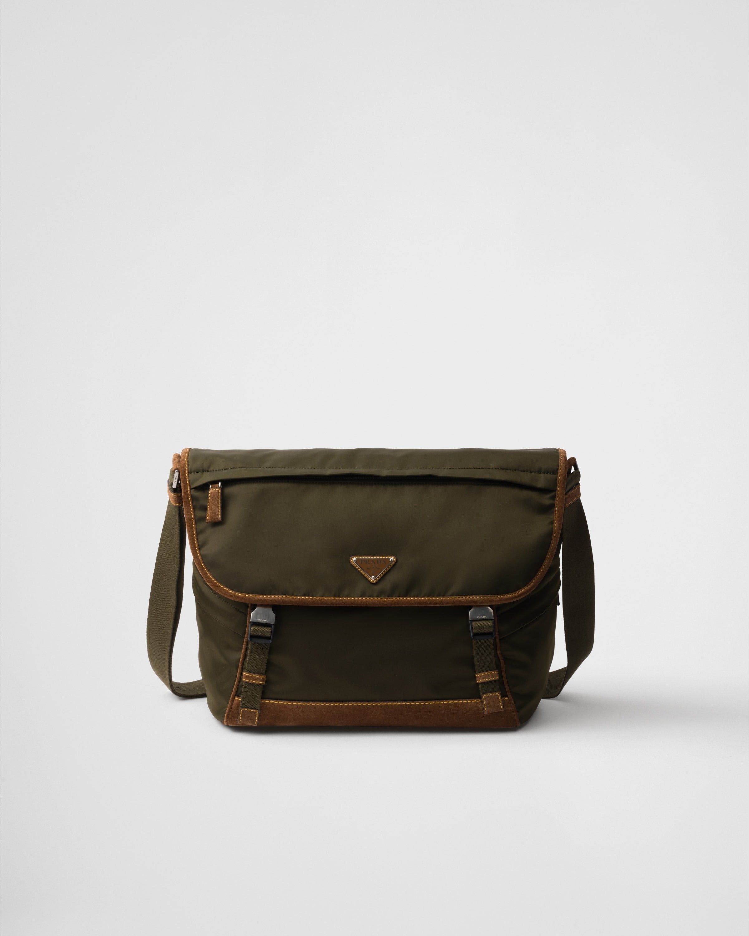Large Re-Nylon and suede shoulder bag Musk Green/Cocoa