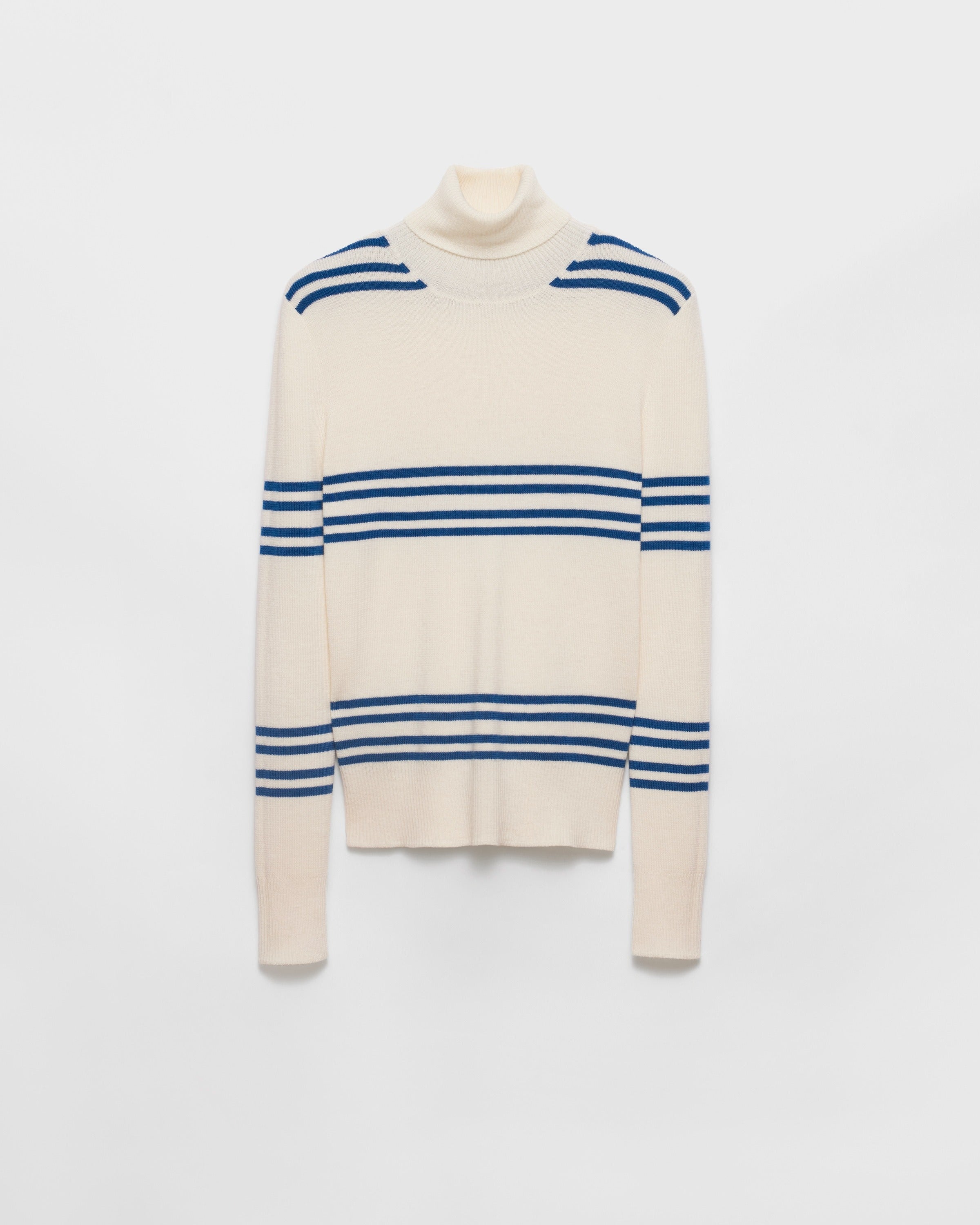 Striped wool turtleneck sweater Natural/Teal