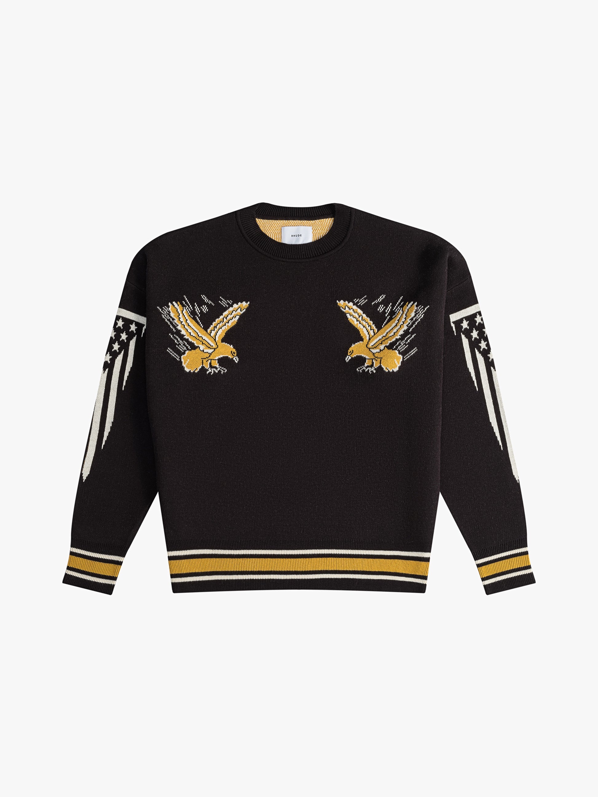 RHUDE EAGLE SOUVENIR KNIT CREWNECK - BLACK/YELLOW/CREME